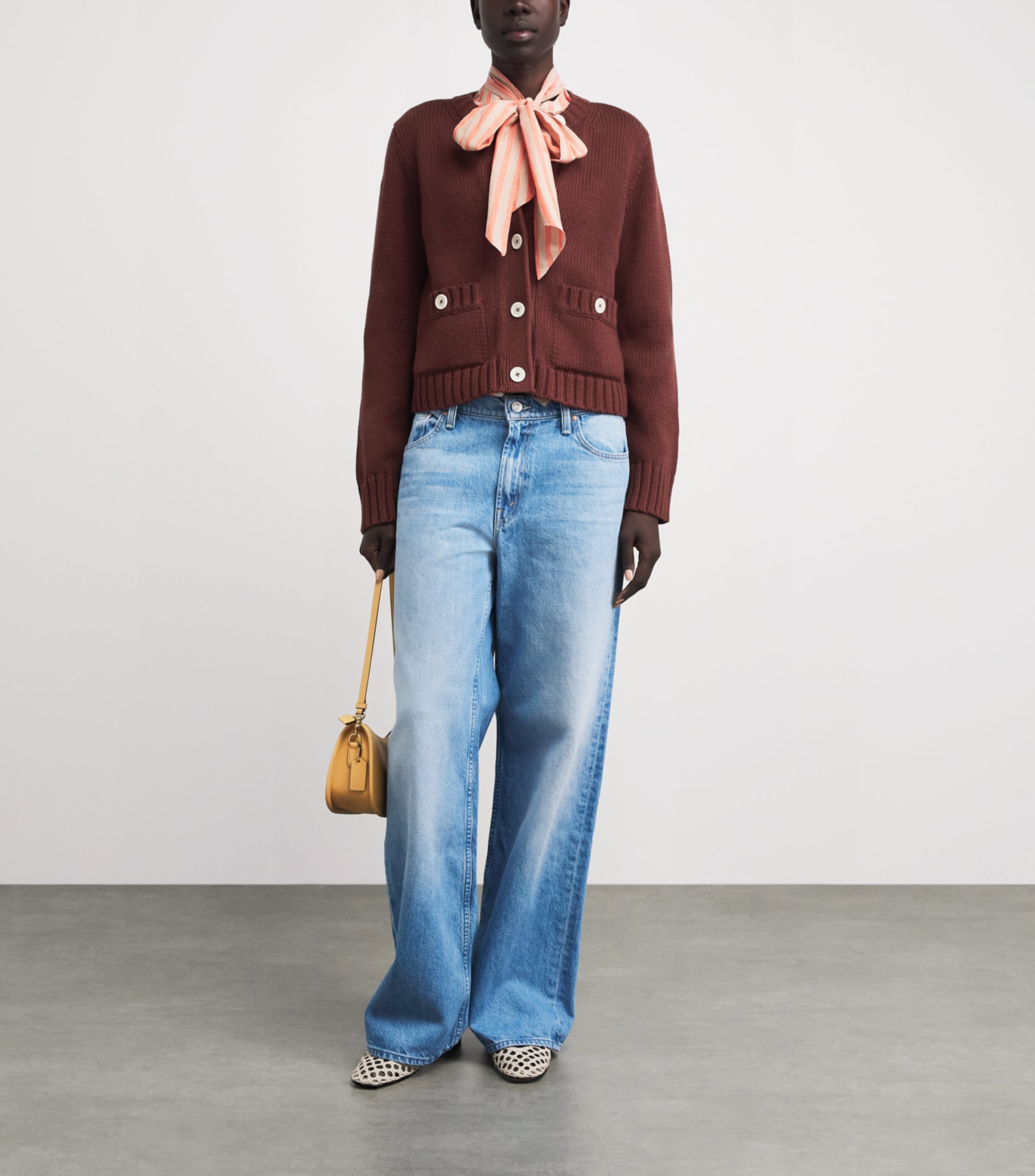 ME+EM Womens Cotton Cropped Cardigan Cinnamon Brown Image 2