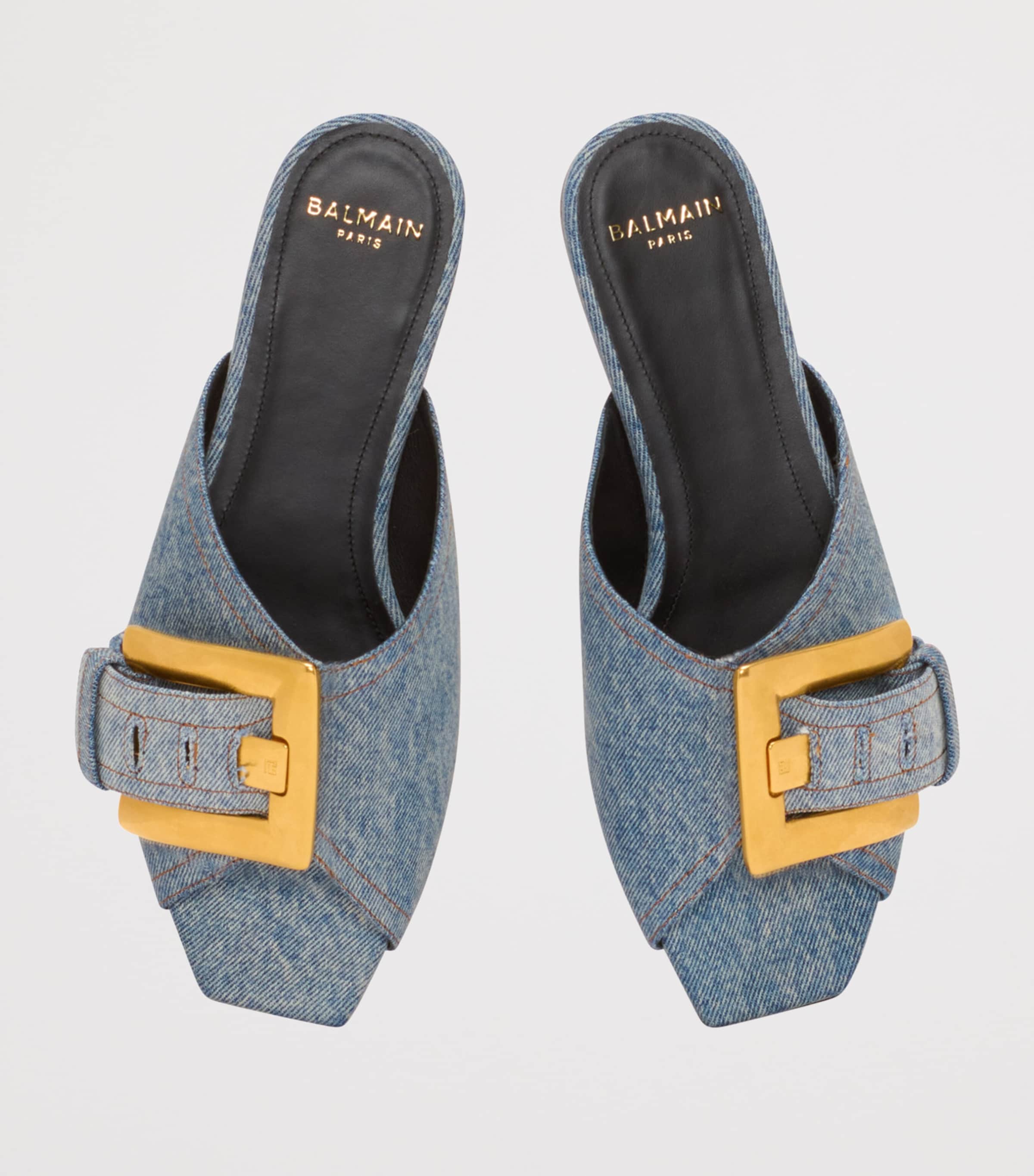 【BALMAIN】 Logo denim sandals Anthem flat denim sandals - Women | BALMAIN