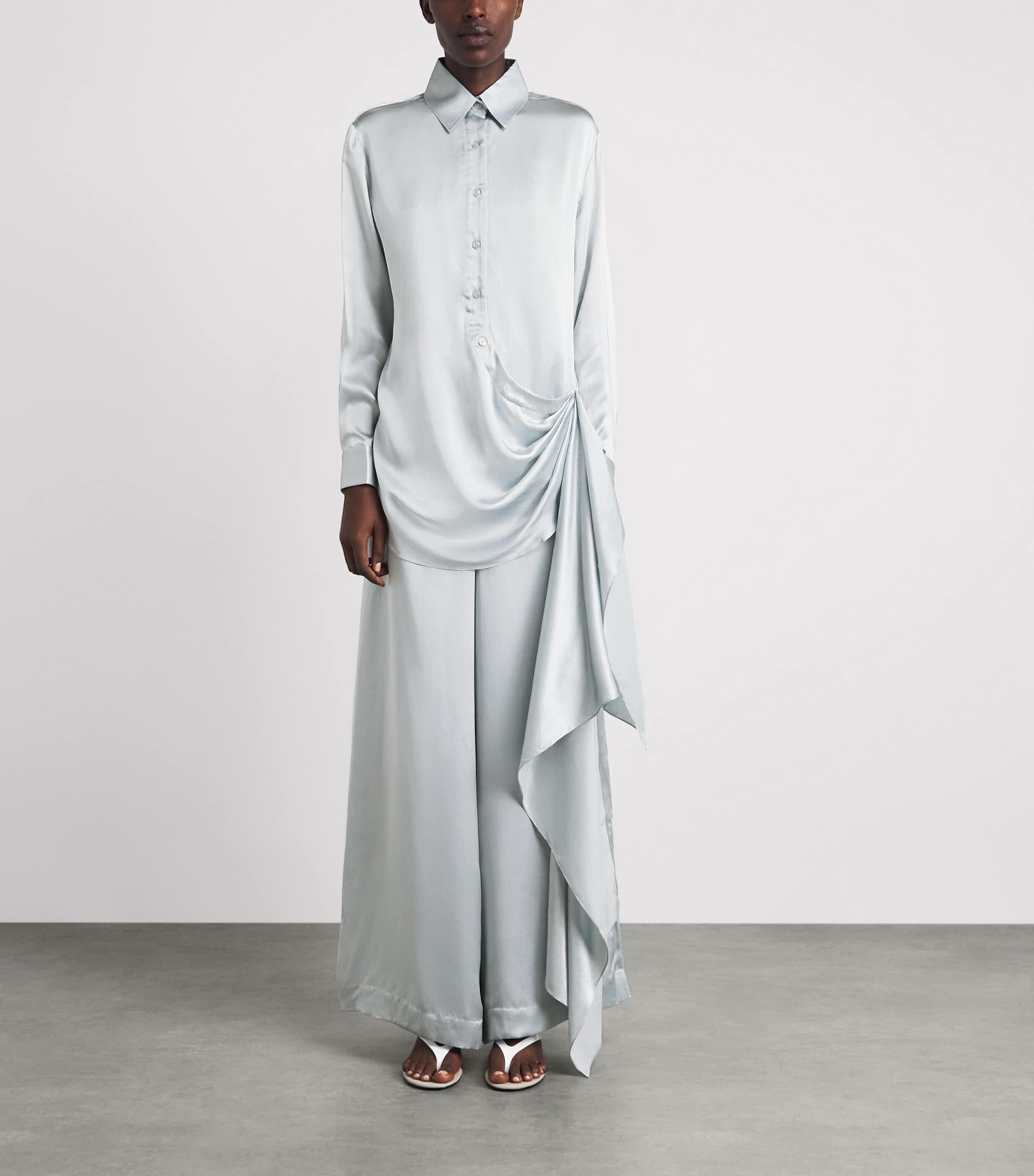 Abadia Womens Scarf Drape Shirt Blue Image 4