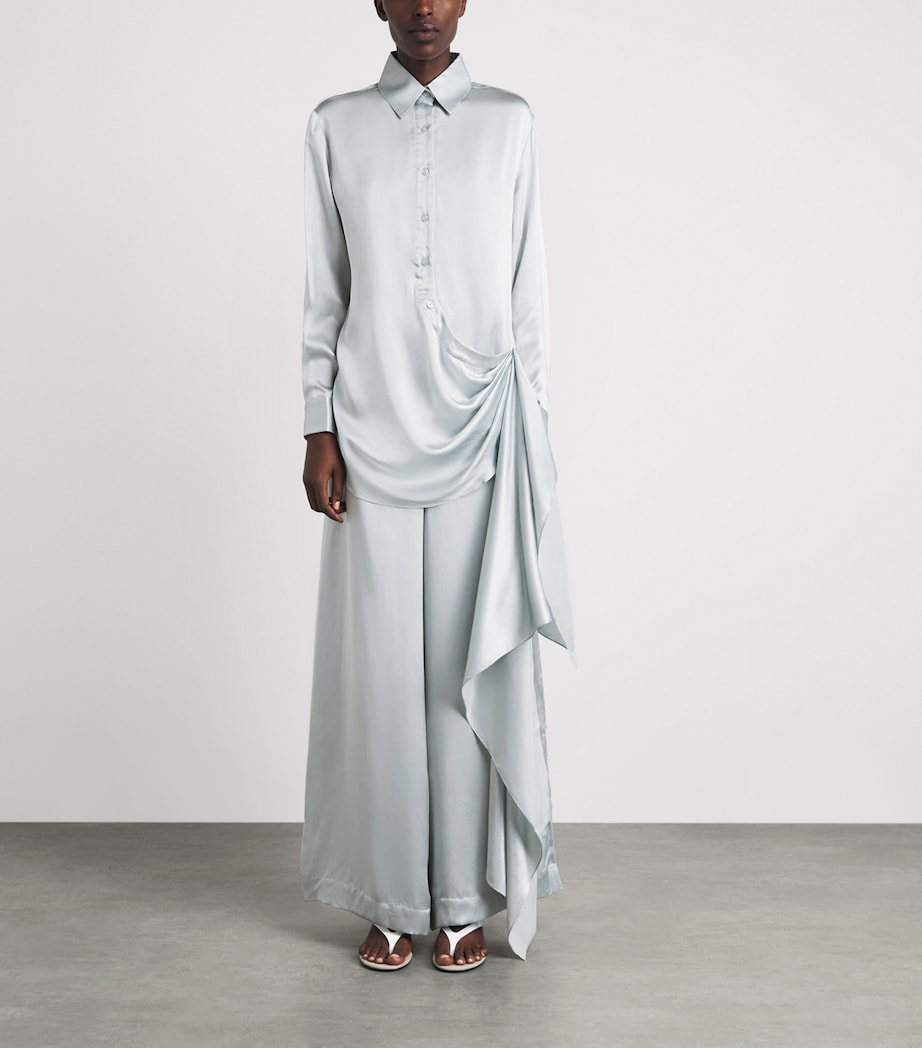 Abadia Womens Scarf Drape Shirt Blue Image 4