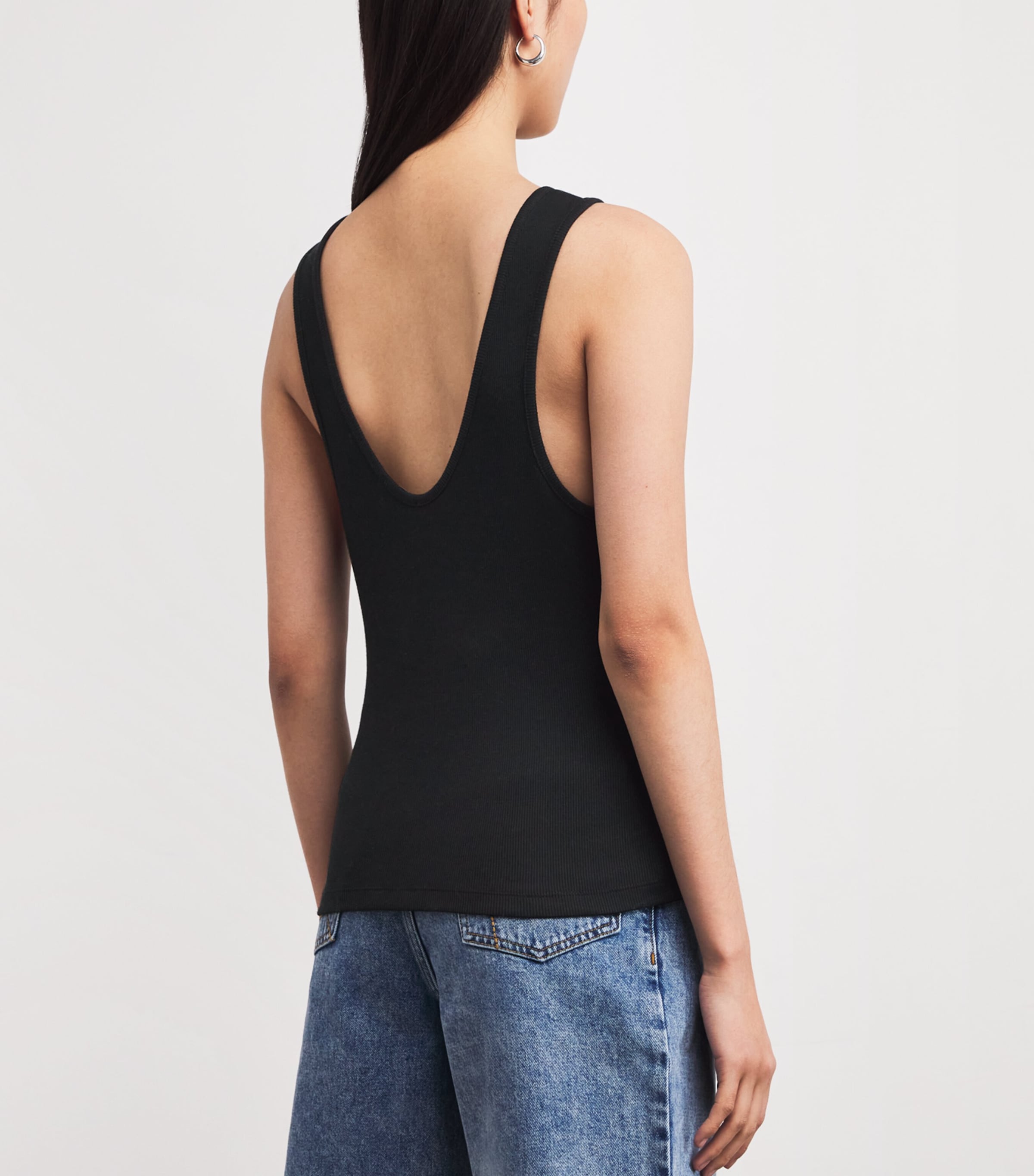 Stretch-Cotton Ribbed Tank Top BLACK Image 4