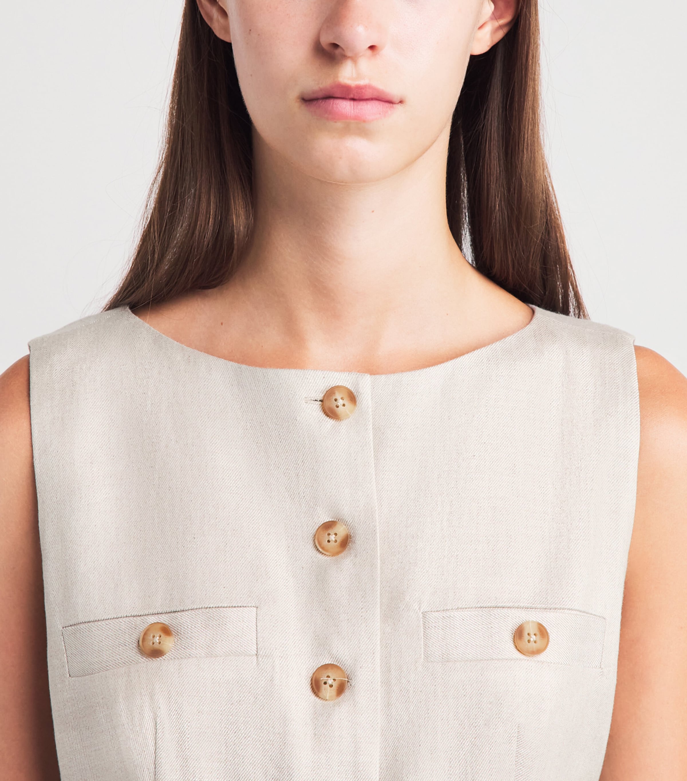 Toccin Womens Linen-Blend Amra Waistcoat Desert Image 3