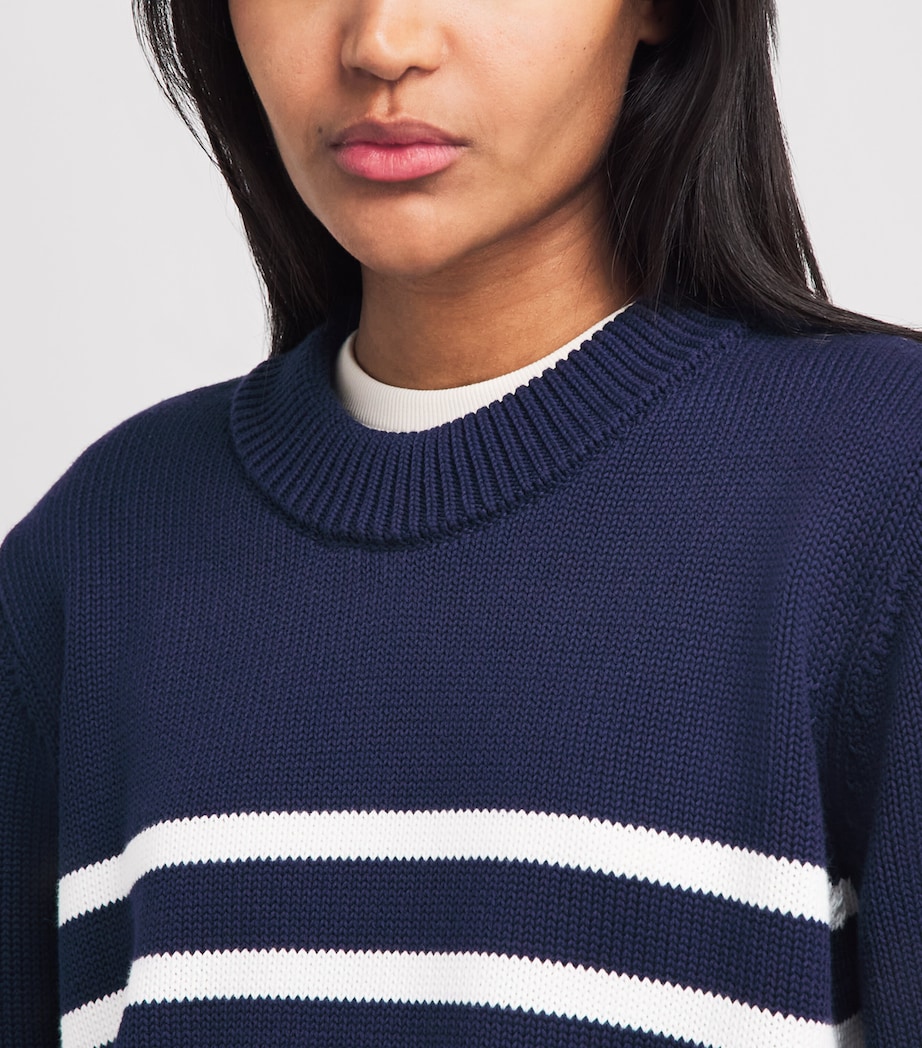With Nothing Underneath Womens Cotton Devon Sweater Navy White Stripe Image 3