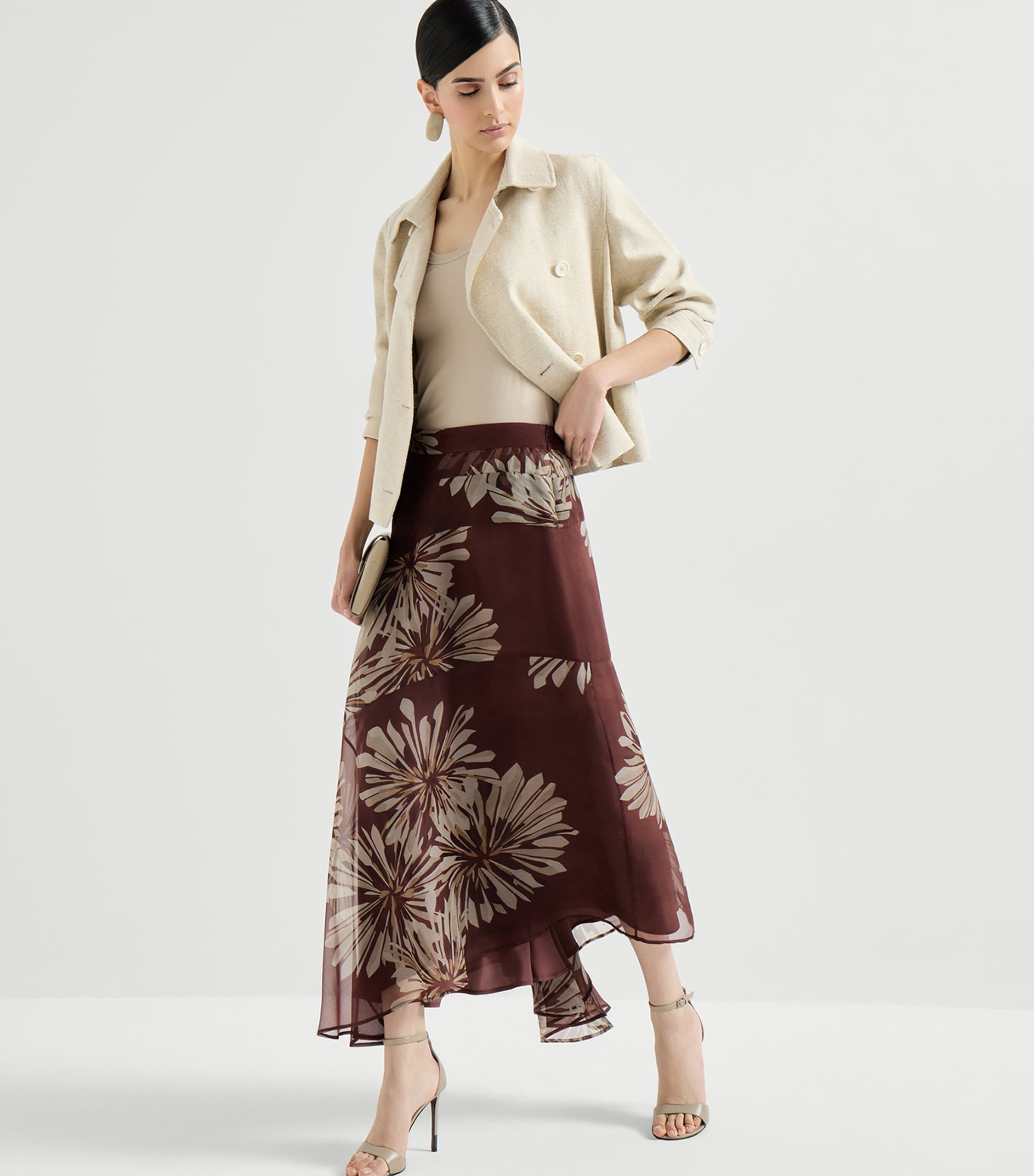 Brunello Cucinelli Womens Silk Floral Midi Skirt Image 2