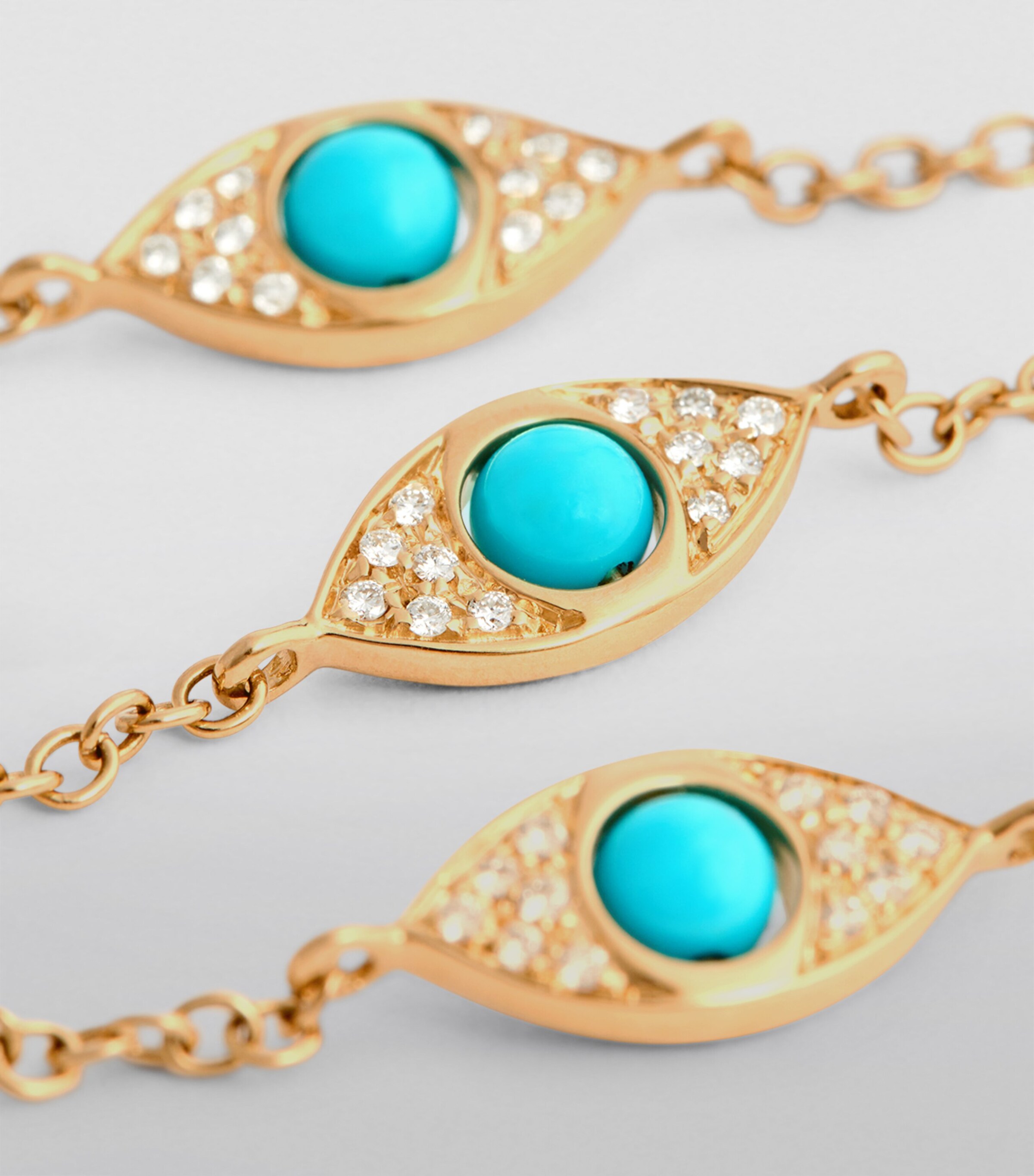 Netali Nissim Yellow Gold, Turquoise and Diamond Three Eye Bracelet Yellow Gold Image 6