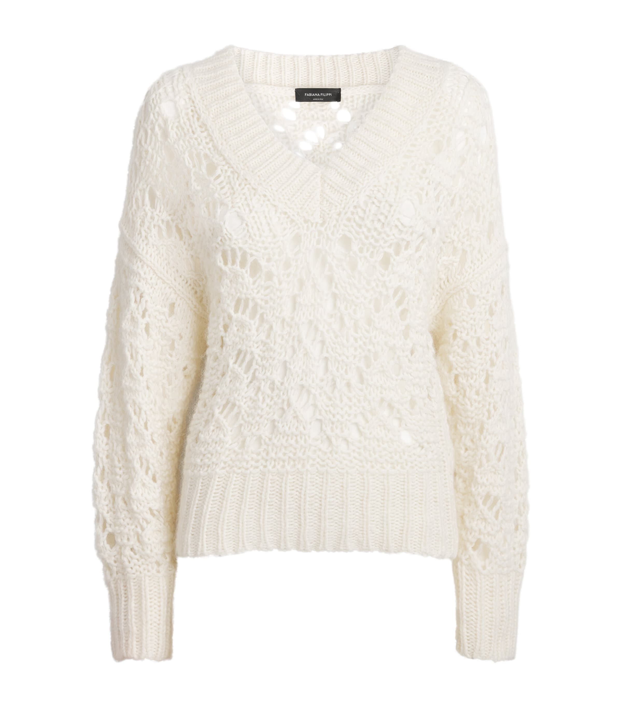 Fabiana Filippi Womens Open-Knit V-Neck Sweater Rafia Image 1