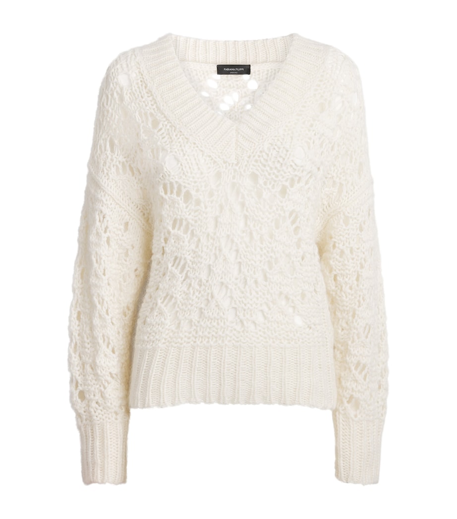 Fabiana Filippi Womens Open-Knit V-Neck Sweater Rafia Image 1