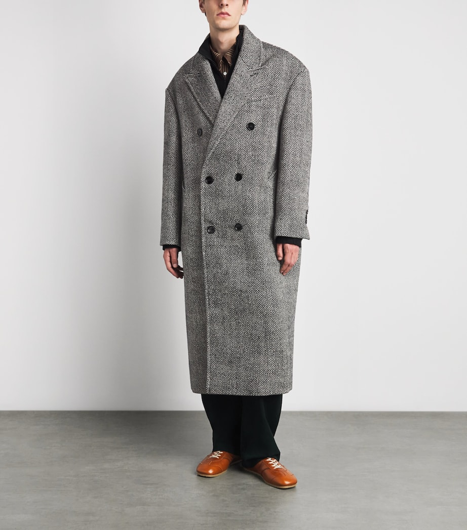 AMI Paris Mens Wool Double-Breasted Overcoat Noir/ivoire Image 4