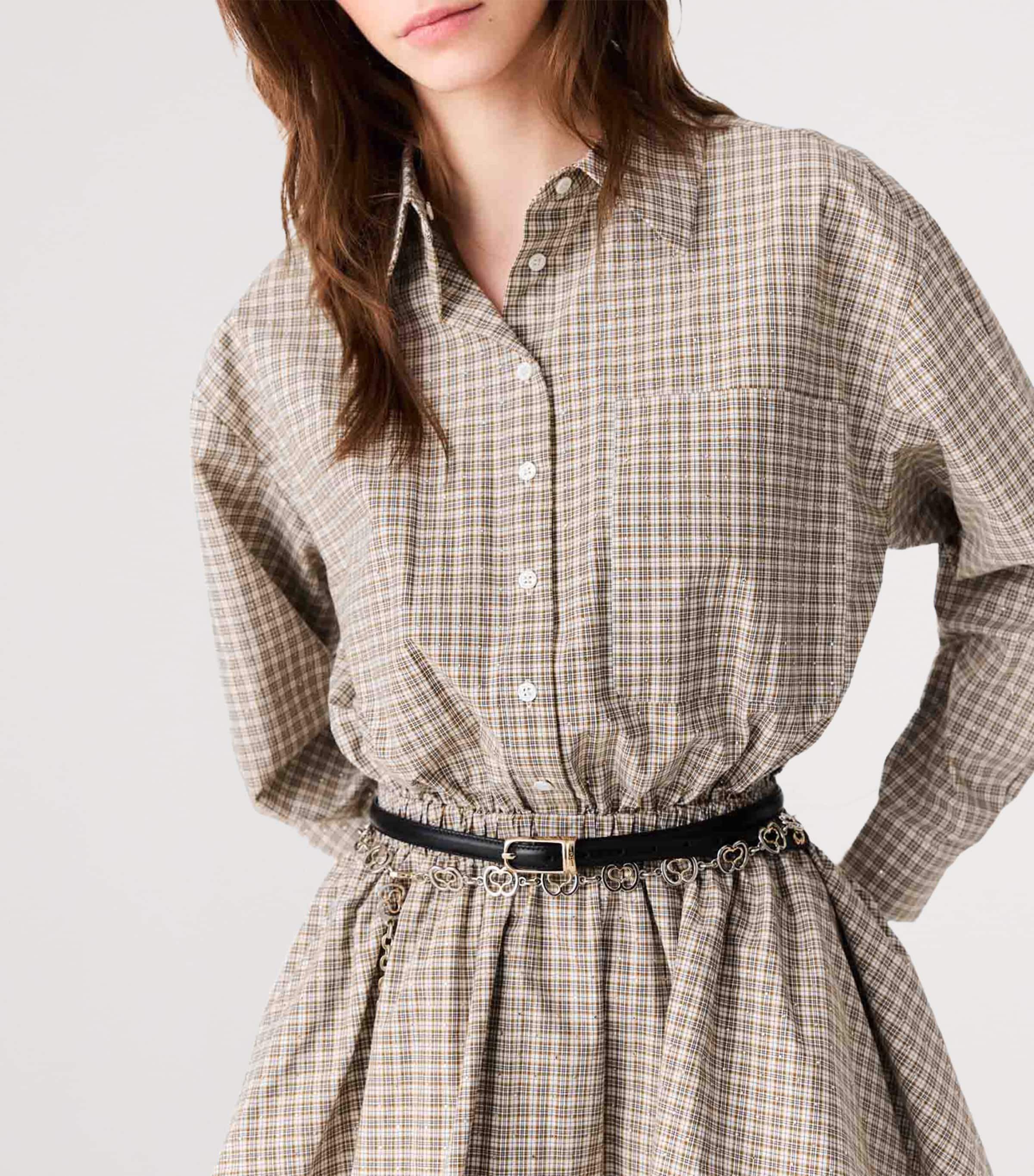 Maje Womens Cotton Check Mini Shirt Dress Beige Image 7