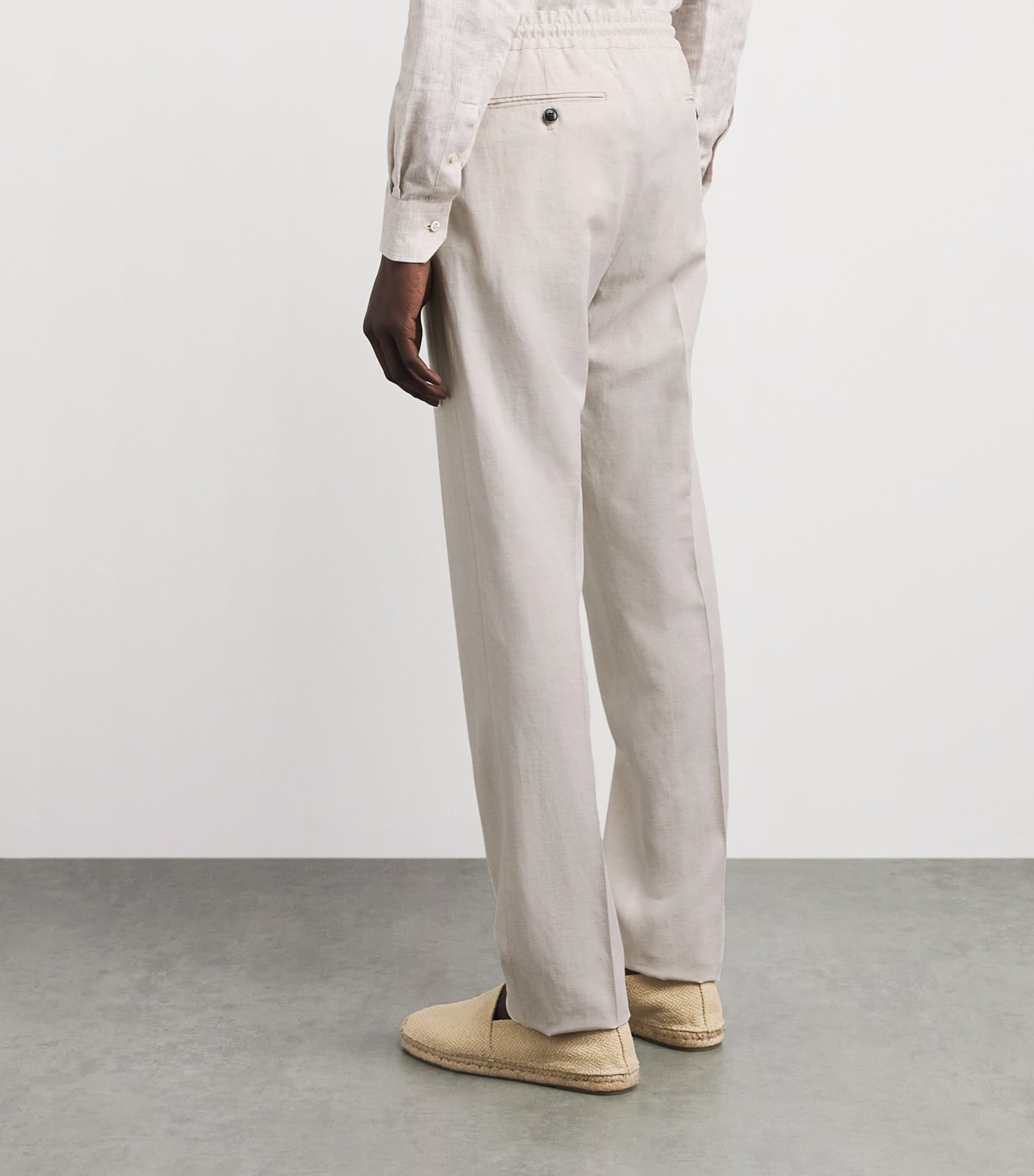 Pal Zileri Mens Lyocell-Linen Drawstring Trousers Natural Image 5