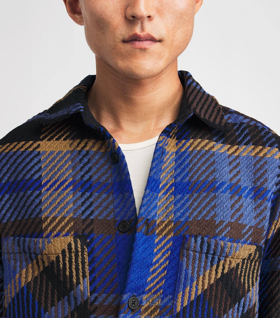Wax London Mens Check Whiting Overshirt Blue / Brown Image 3
