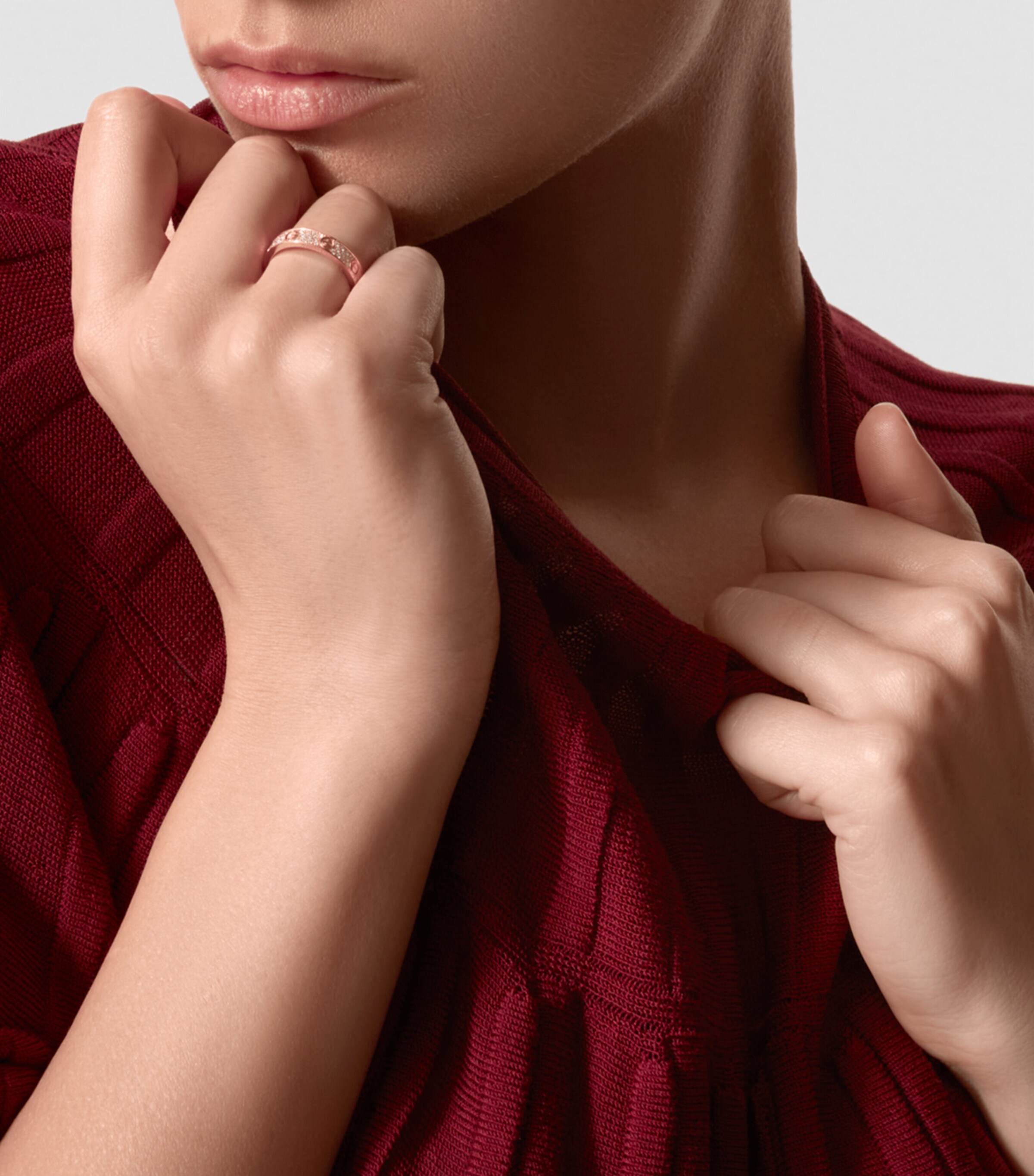 Rose Gold and Diamond-Paved LOVE Wedding Band MULTI Image 8