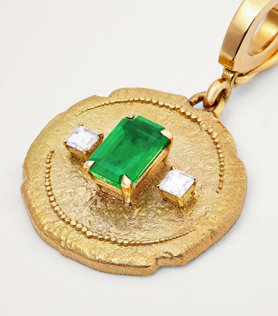 Small Yellow Gold, Diamond and Emerald Trio Coin Charm YELLOW GOLD Image 4