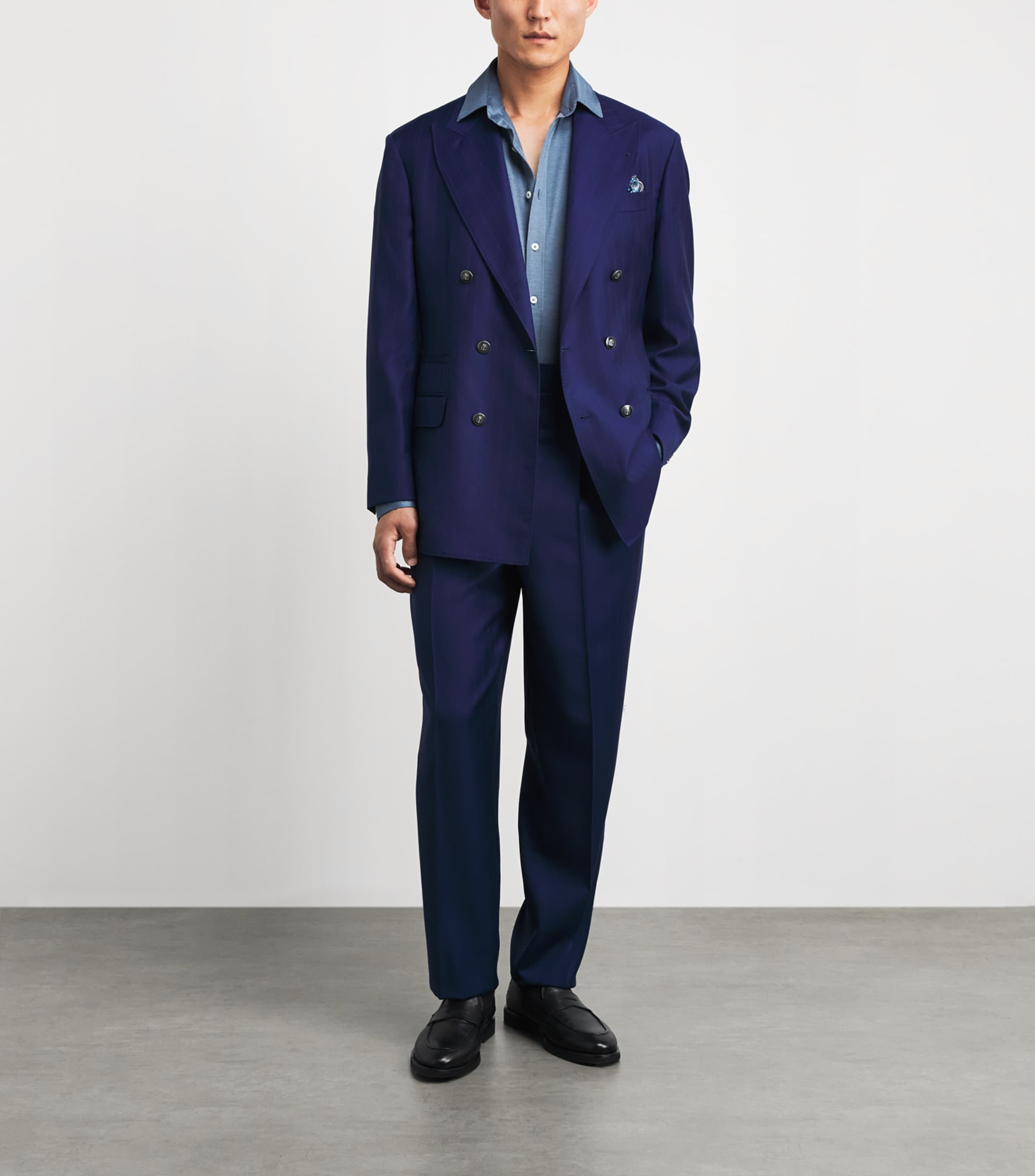 Canali Mens Cotton-Lyocell Jersey Shirt Blue Image 2