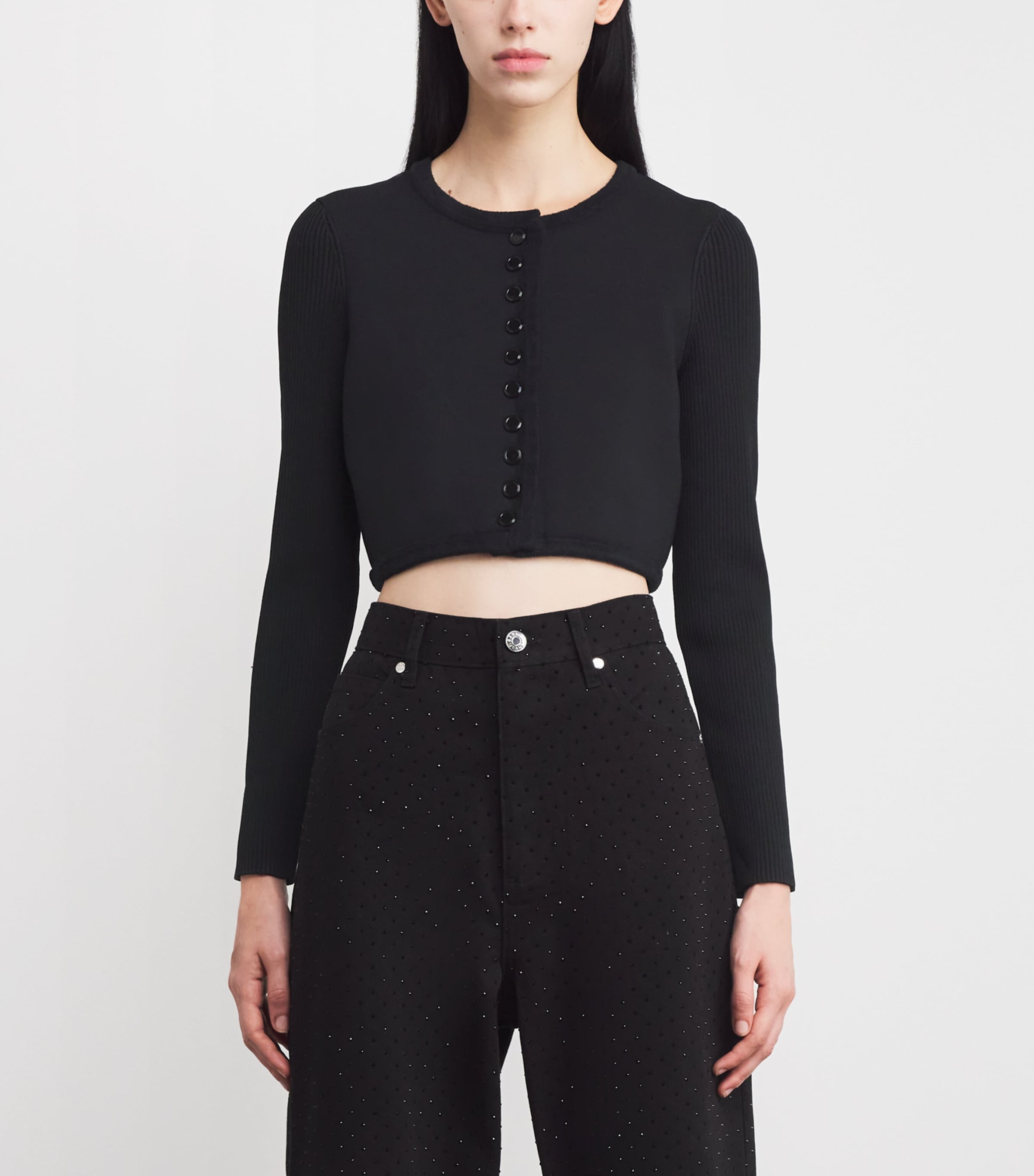 Cropped Cardigan BLACK Image 3