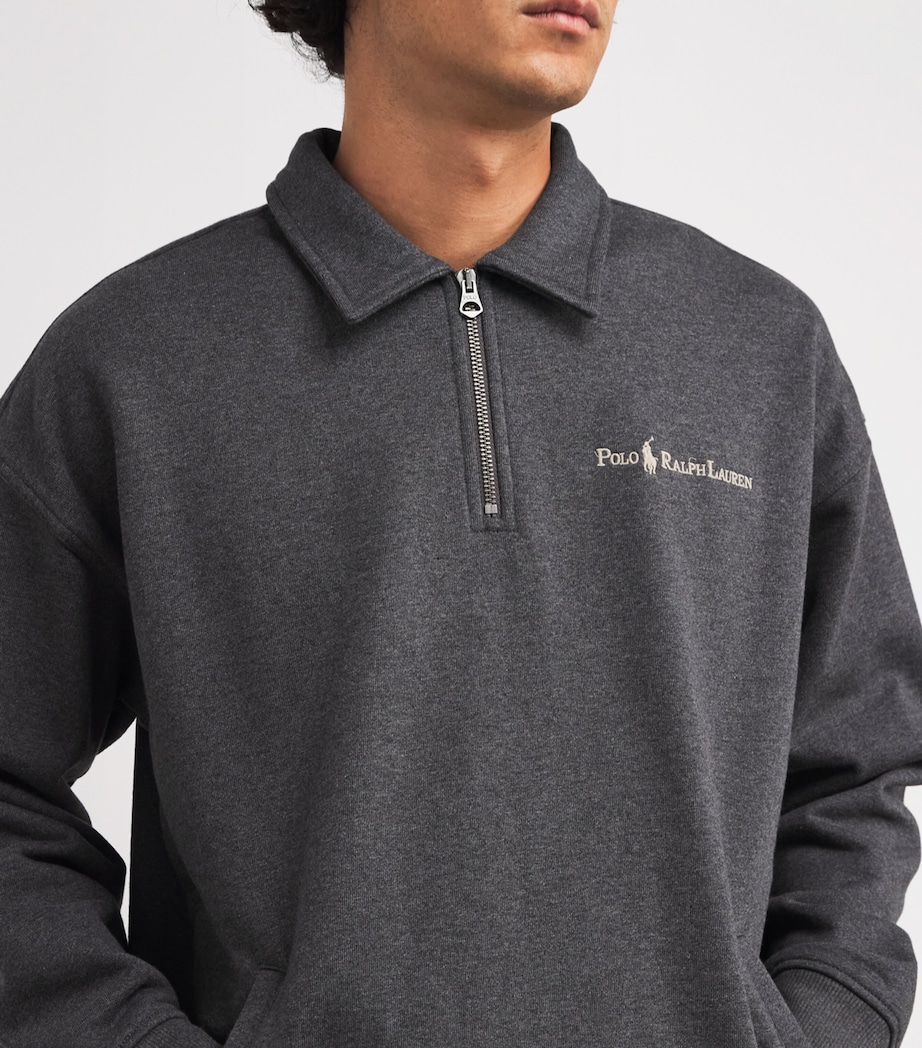 Cotton-Blend Quarter-Zip Collared Sweatshirt GREY Image 6