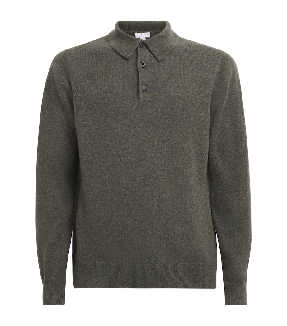 Sunspel Mens Cashmere Long-Sleeve Polo Shirt Image 1