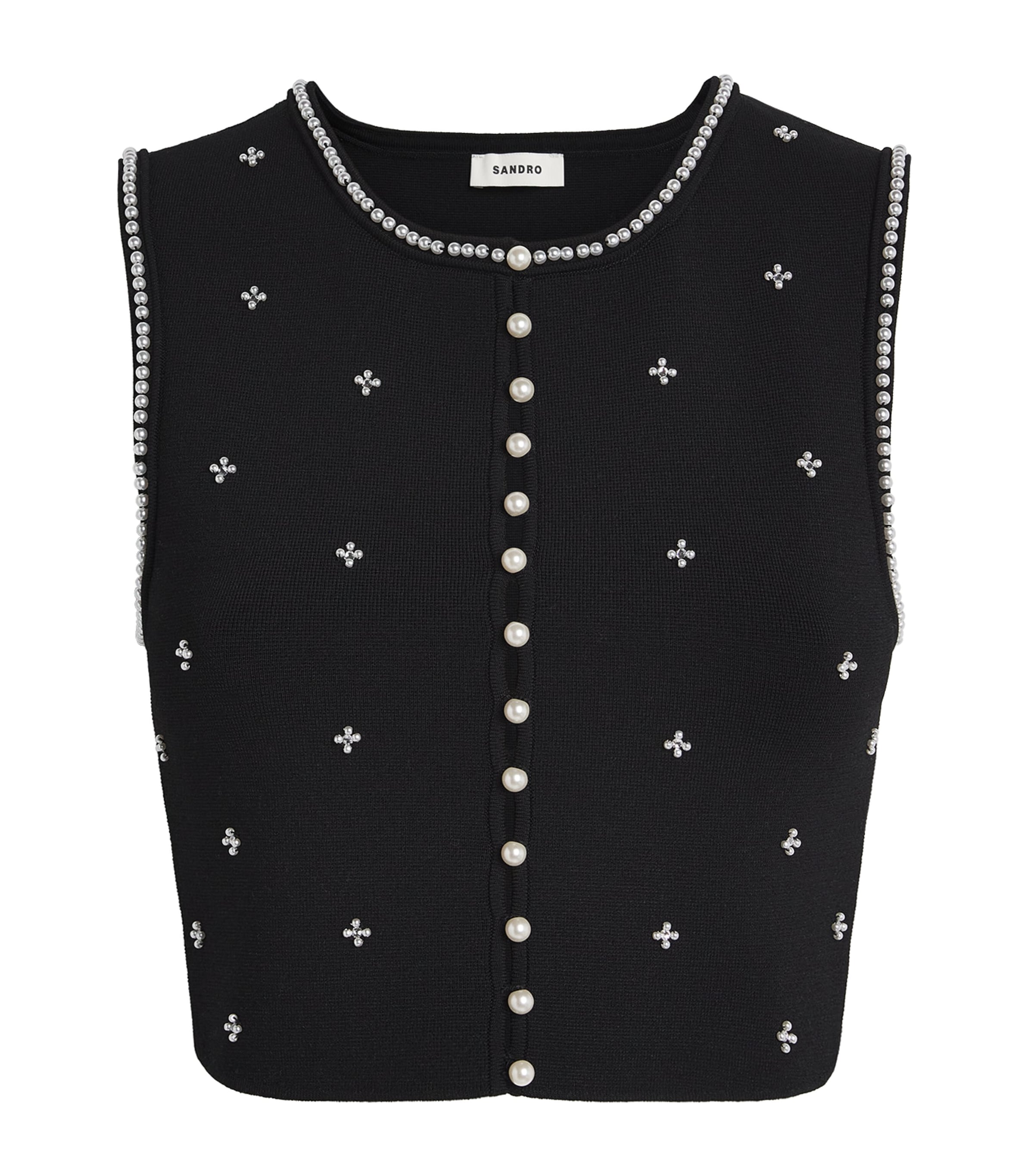 Knitted Embellished Crop Top BLACK Image 1