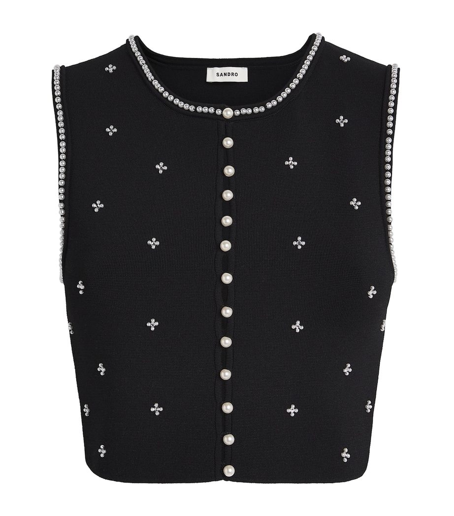 Knitted Embellished Crop Top BLACK Image 1
