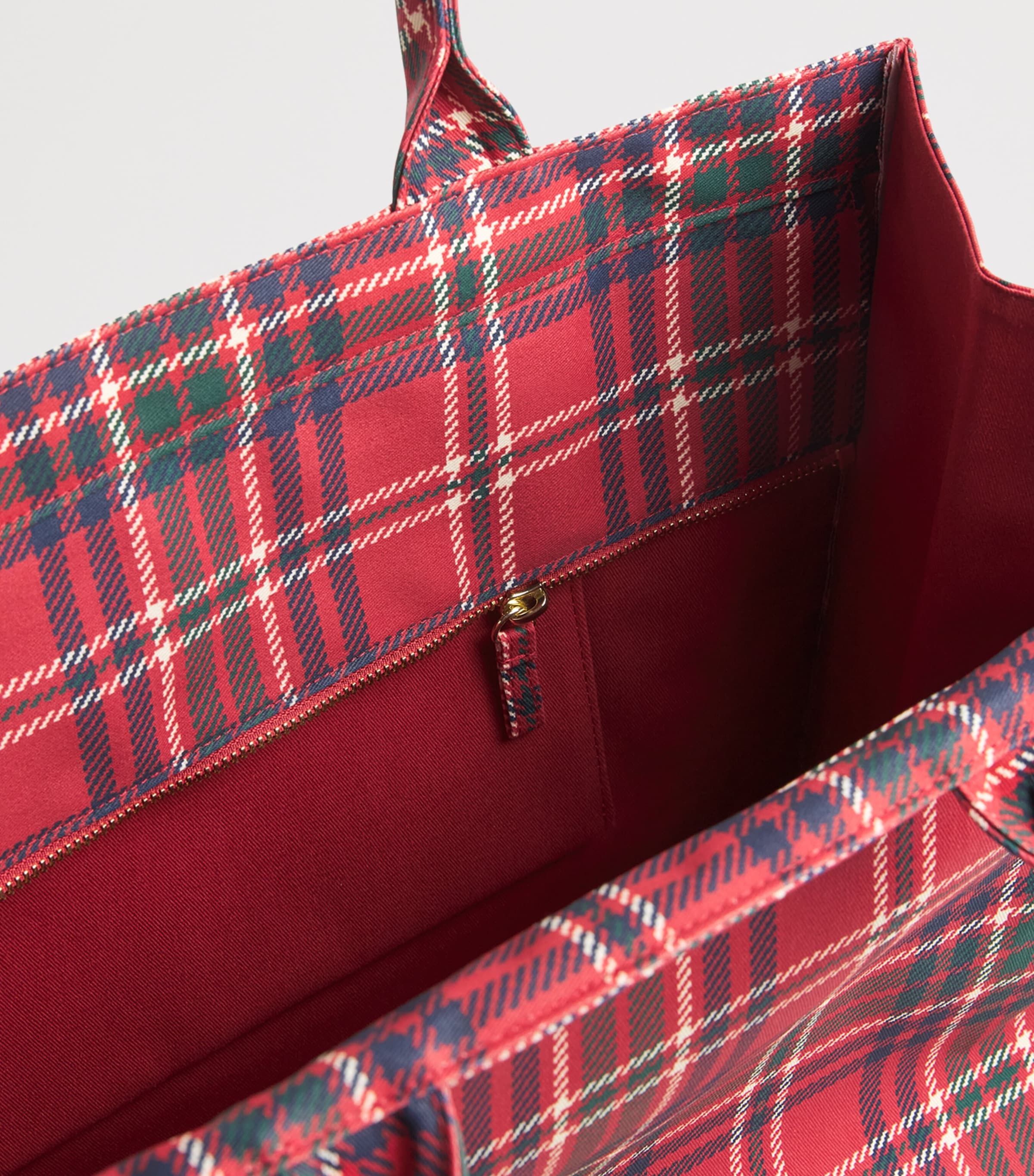 Harrods Tartan Zipped Tote Bag Red Image 5