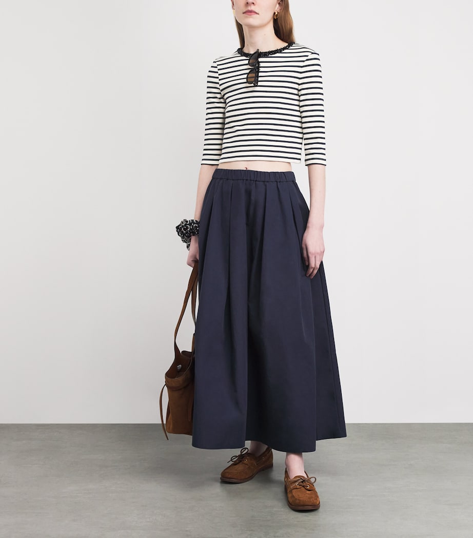 Sandro Paris Womens Stretch-Cotton Stripe Crop Top Navy Blue Image 2