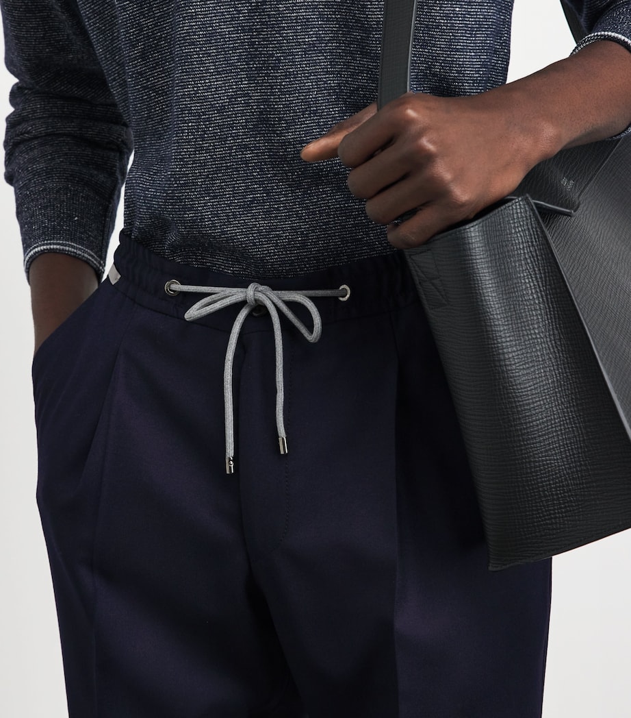 Corneliani Mens Virgin Wool Drawstring Trousers Dark Blue Image 3