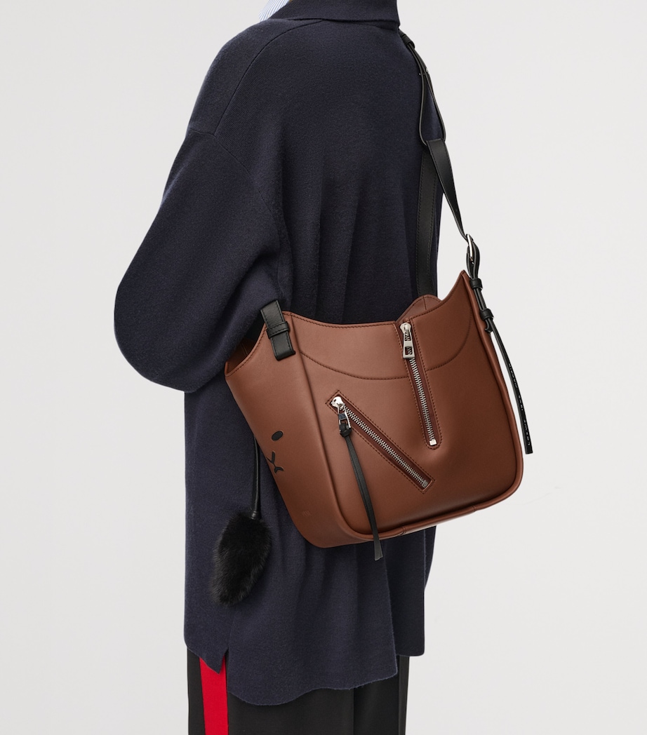 LOEWE Womens Lion Intarsio Hammock Flip Tote Bag Black/pecan Image 11