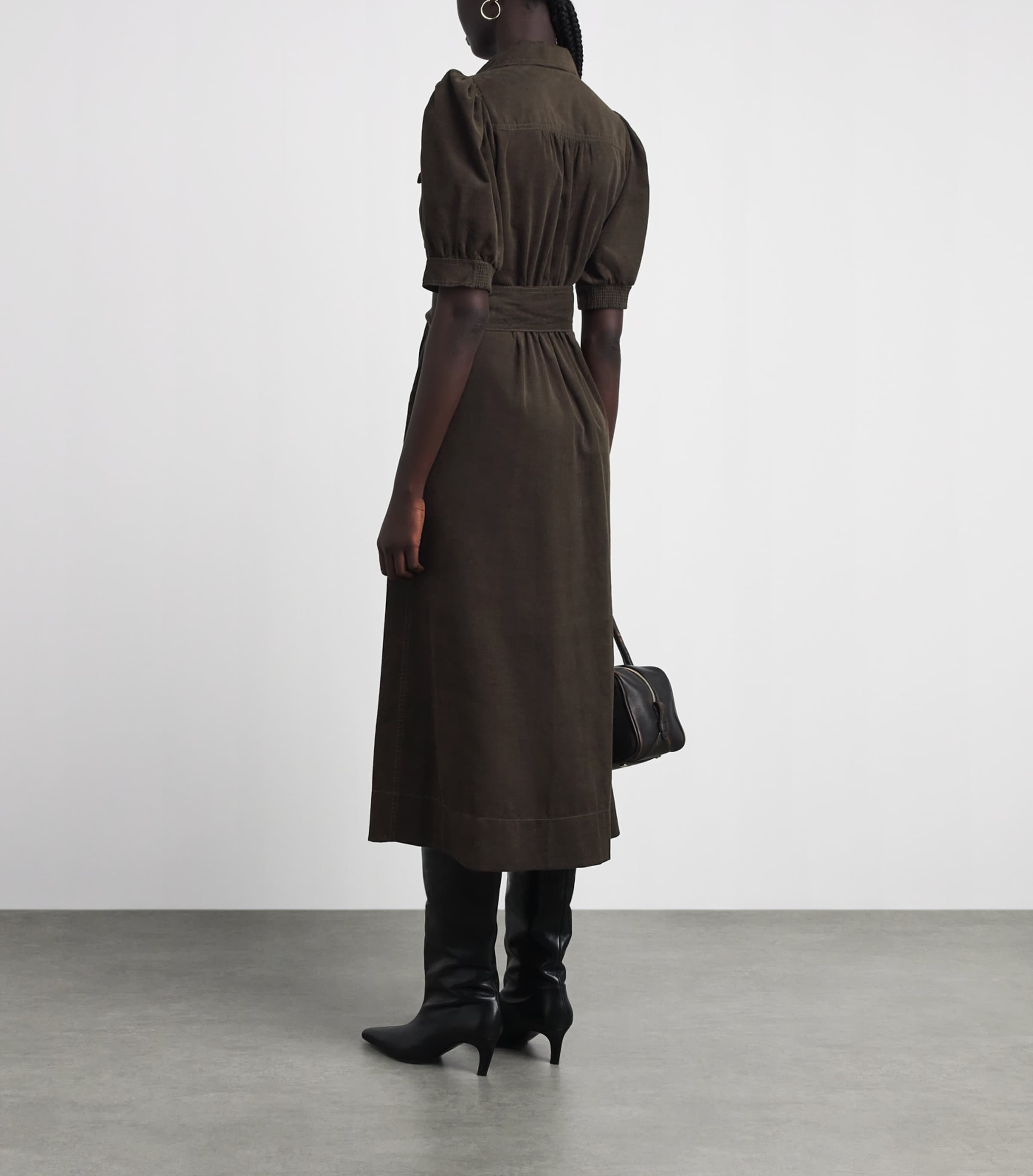 ME+EM Womens Cotton Corduroy Midi Shirt Dress Rich Olive Green Image 4