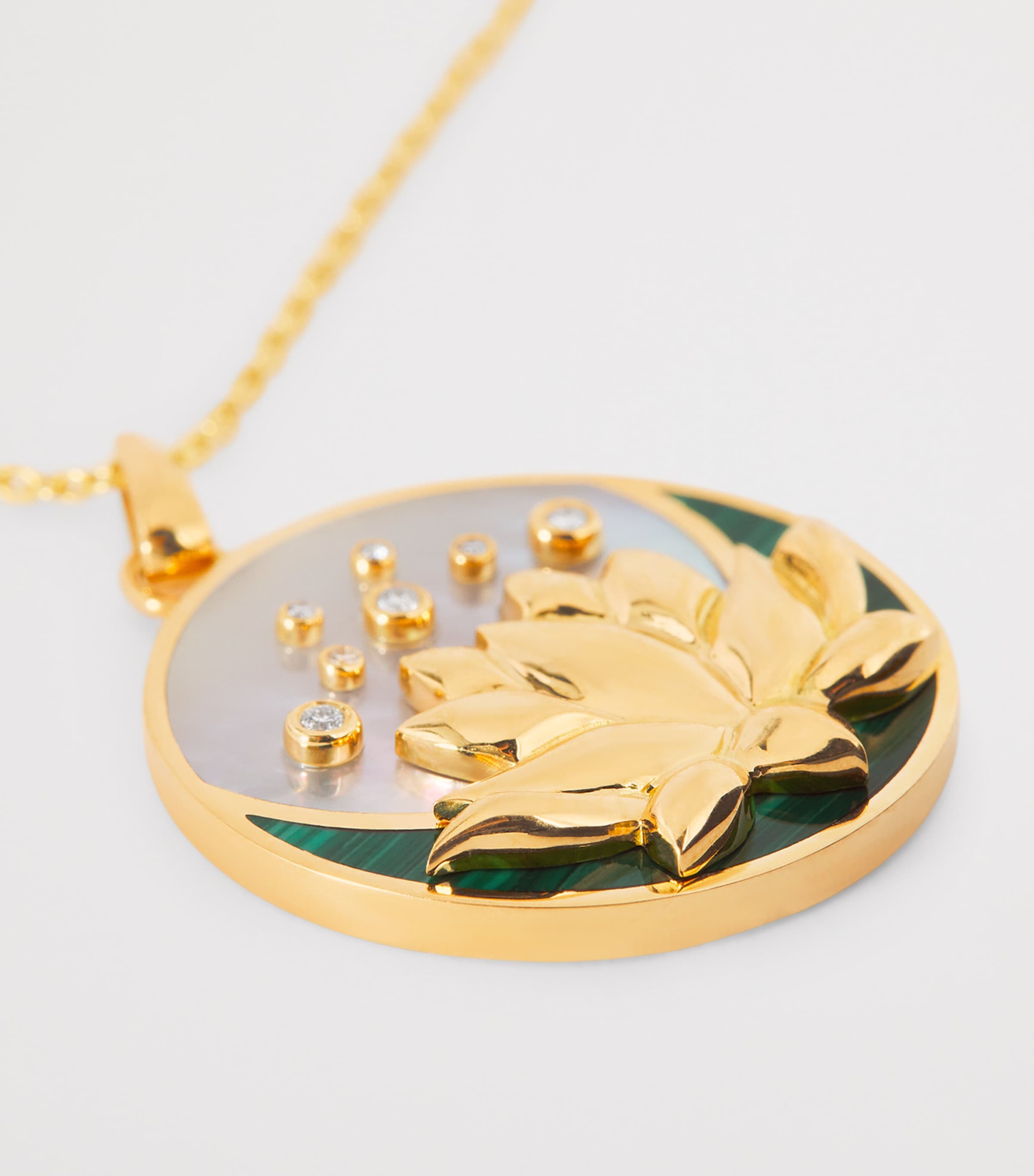 Yellow Gold, Diamond, Malachite and Pearl N*93 Lotus Moon Necklace YELLOW GOLD Image 5