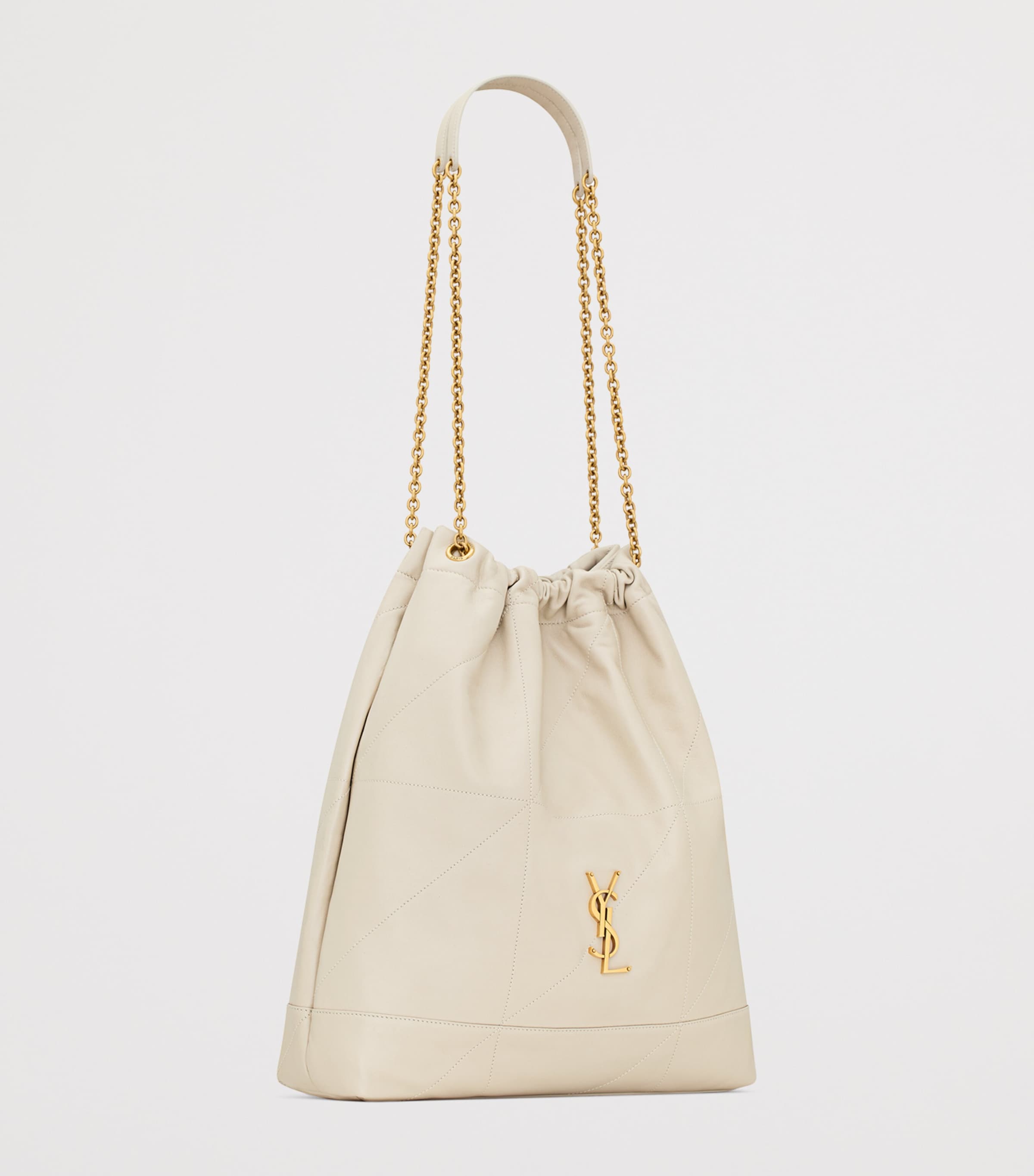 Saint Laurent White Large Leather Jamie Pochon Shoulder Bag