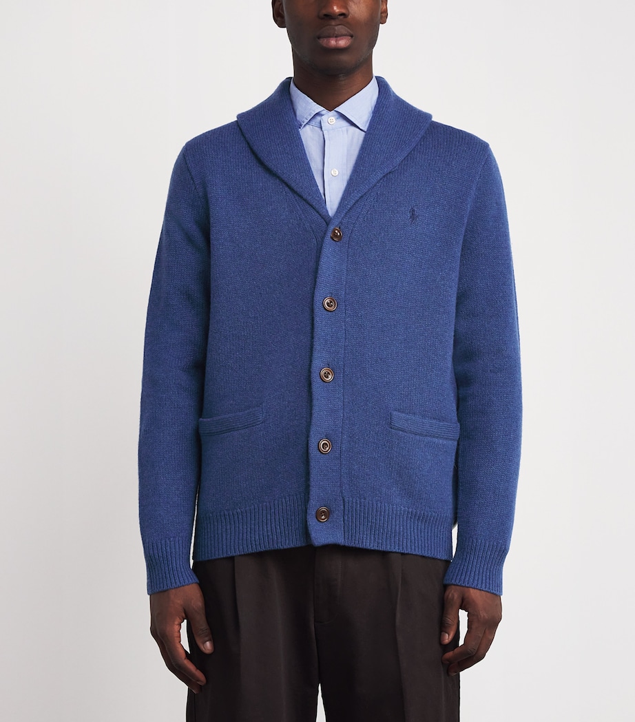 Wool-Cashmere Shawl-Collar Cardigan NAVY HEATHER Image 3