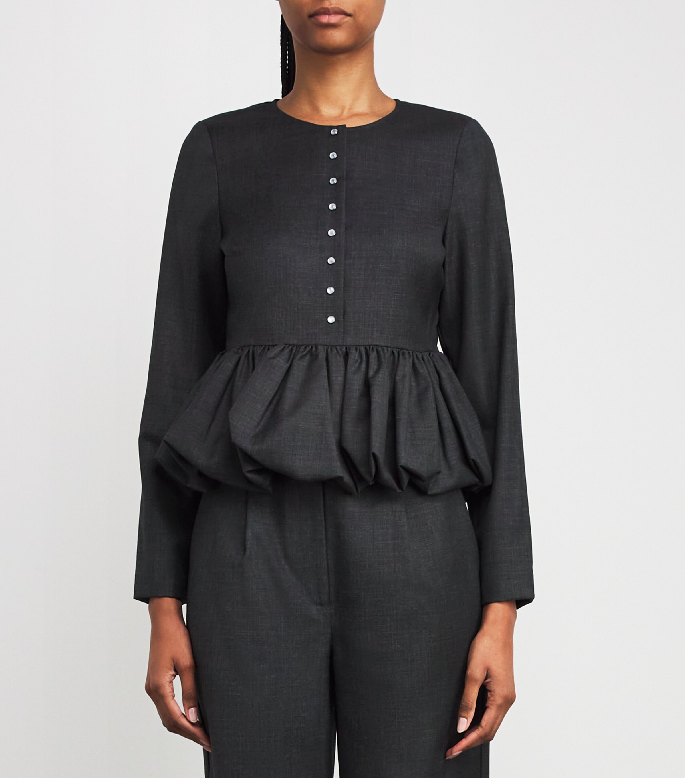 Long-Sleeve Peplum Shirt MOTTLED GREY Image 3