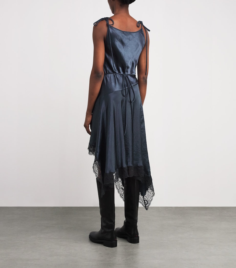 Satin Lace-Trim Midi Dress PETROL BLUE Image 4