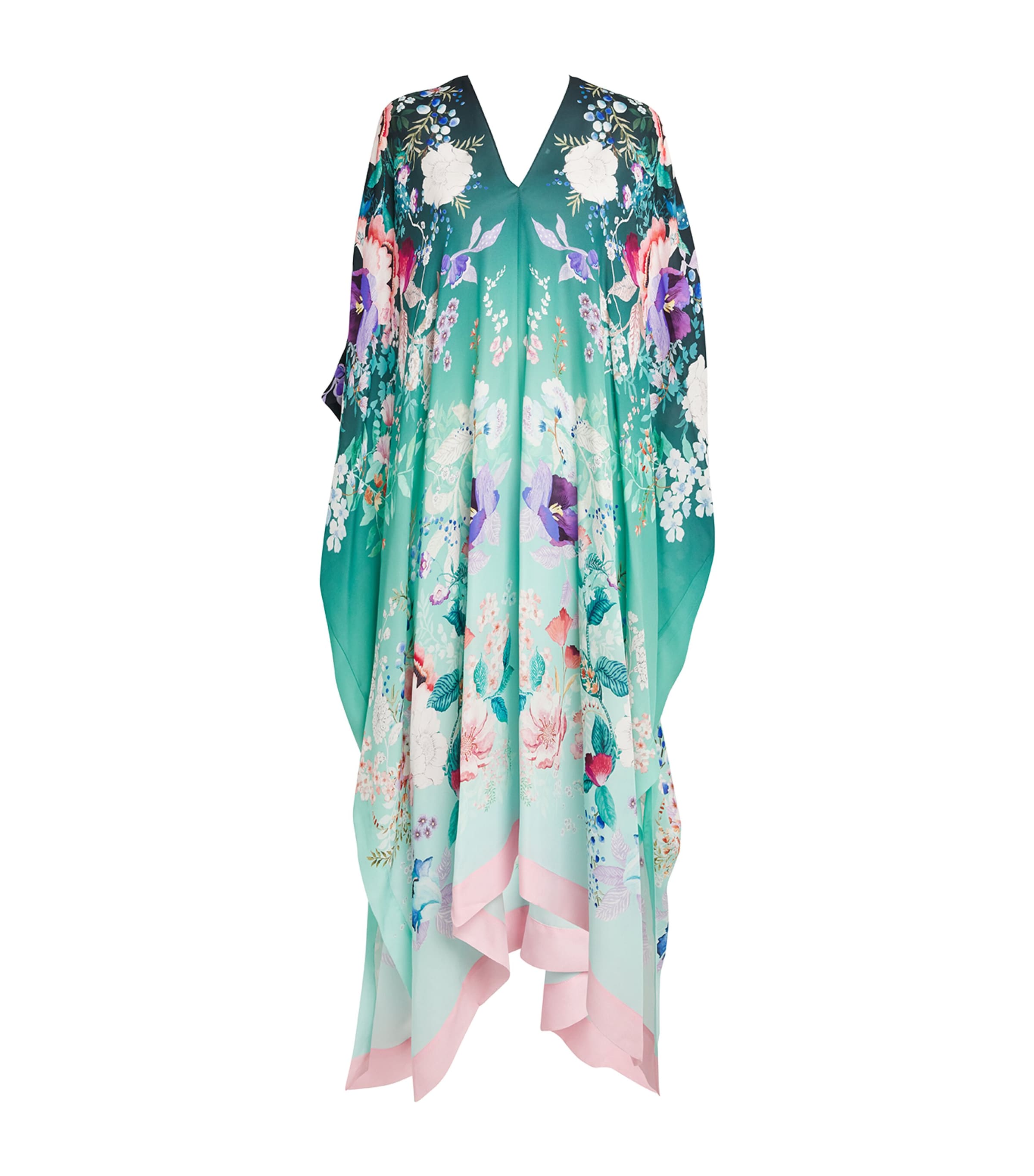 MENG SILK-SATIN FLORAL KAFTAN DRESS 