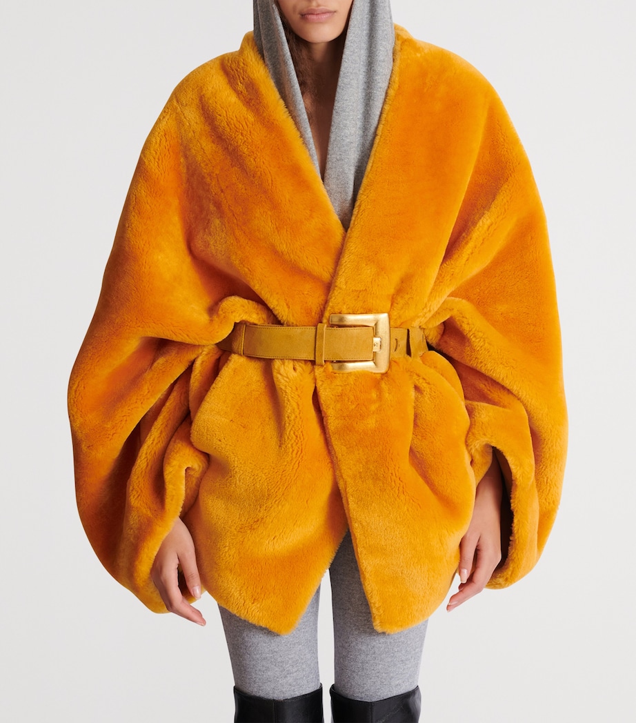Shearling Belted Wrap Coat 1GF - MUSTARD Image 7
