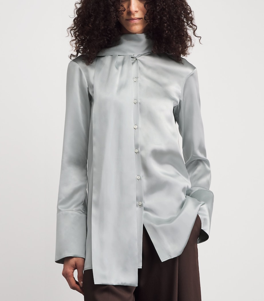 Laura Pitharas Womens Silk Neck-Tie Shirt Exclusive Ice Blue Image 4