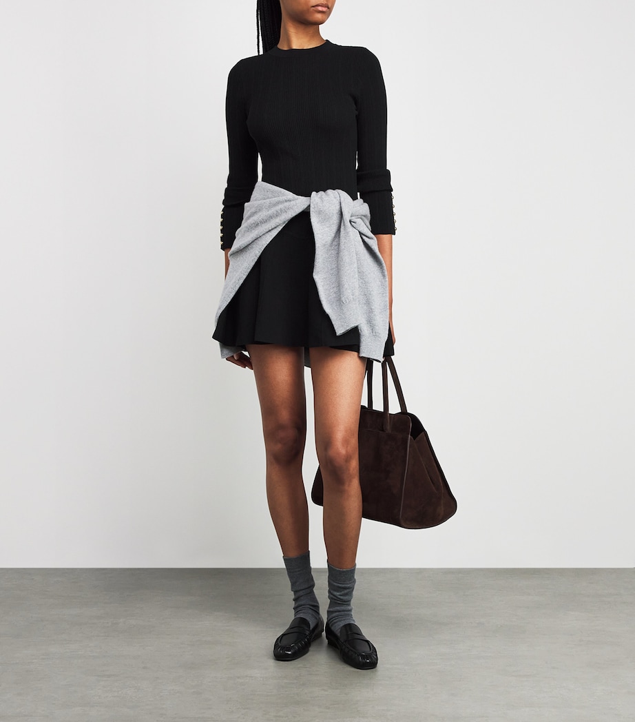 Rib-Knit Mini Dress BLACK Image 2