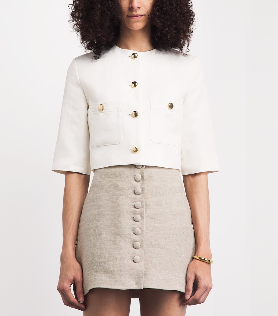 Maje Womens Linen-Cotton Cropped Jacket White Image 4