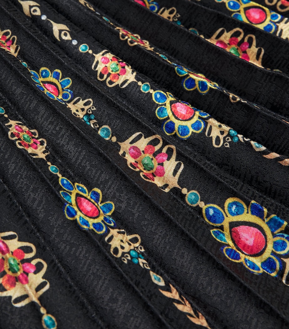 Satin Pendant Stripe Print Pleated Midi Skirt 2346-PENDANT STRIPE Image 5