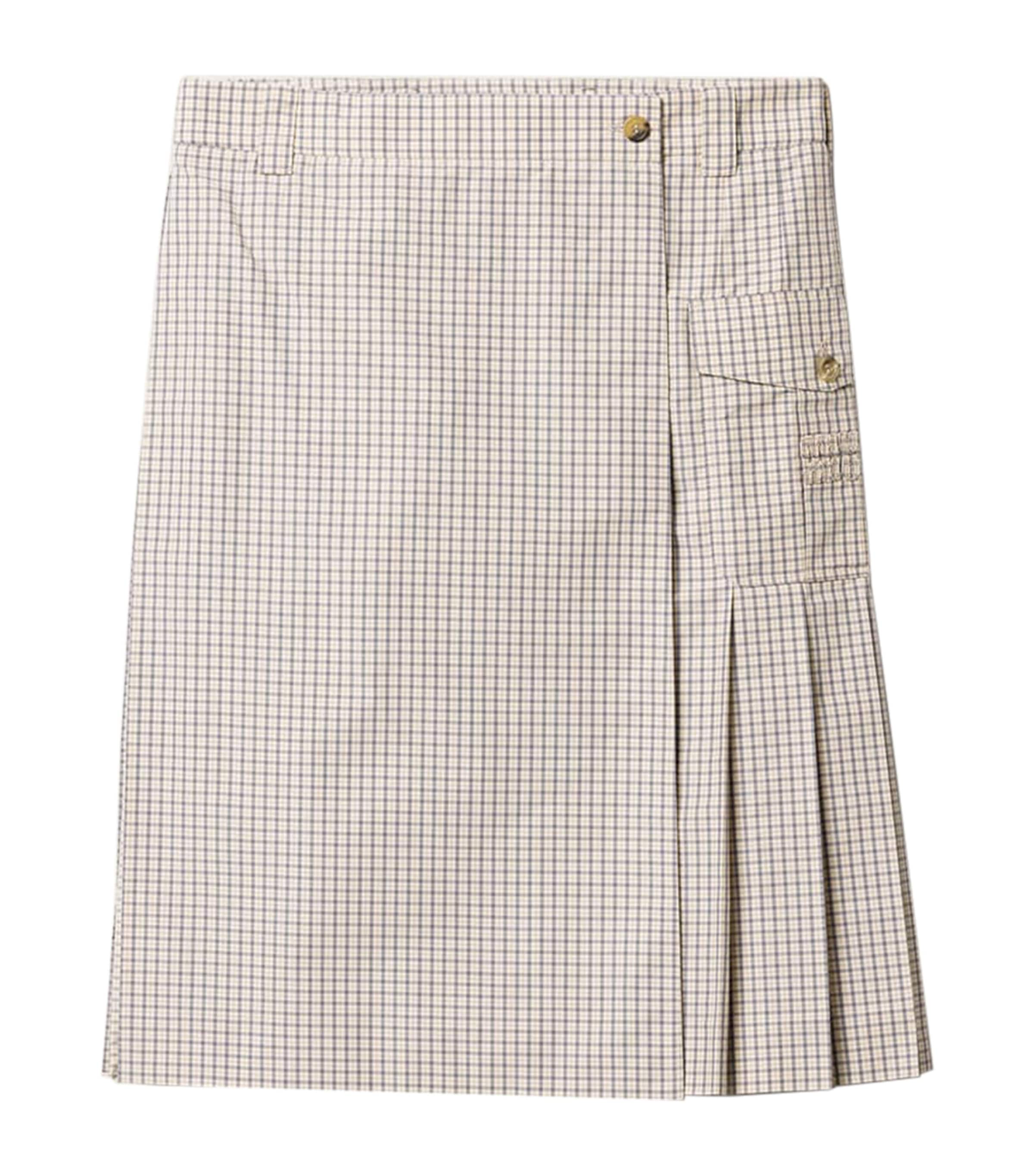 Check Pleated Midi Skirt