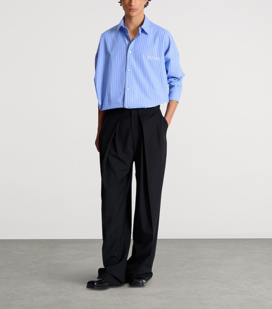 Balmain Mens Cotton Relaxed Stripe Logo Shirt Sab Bleu/blanc Image 3