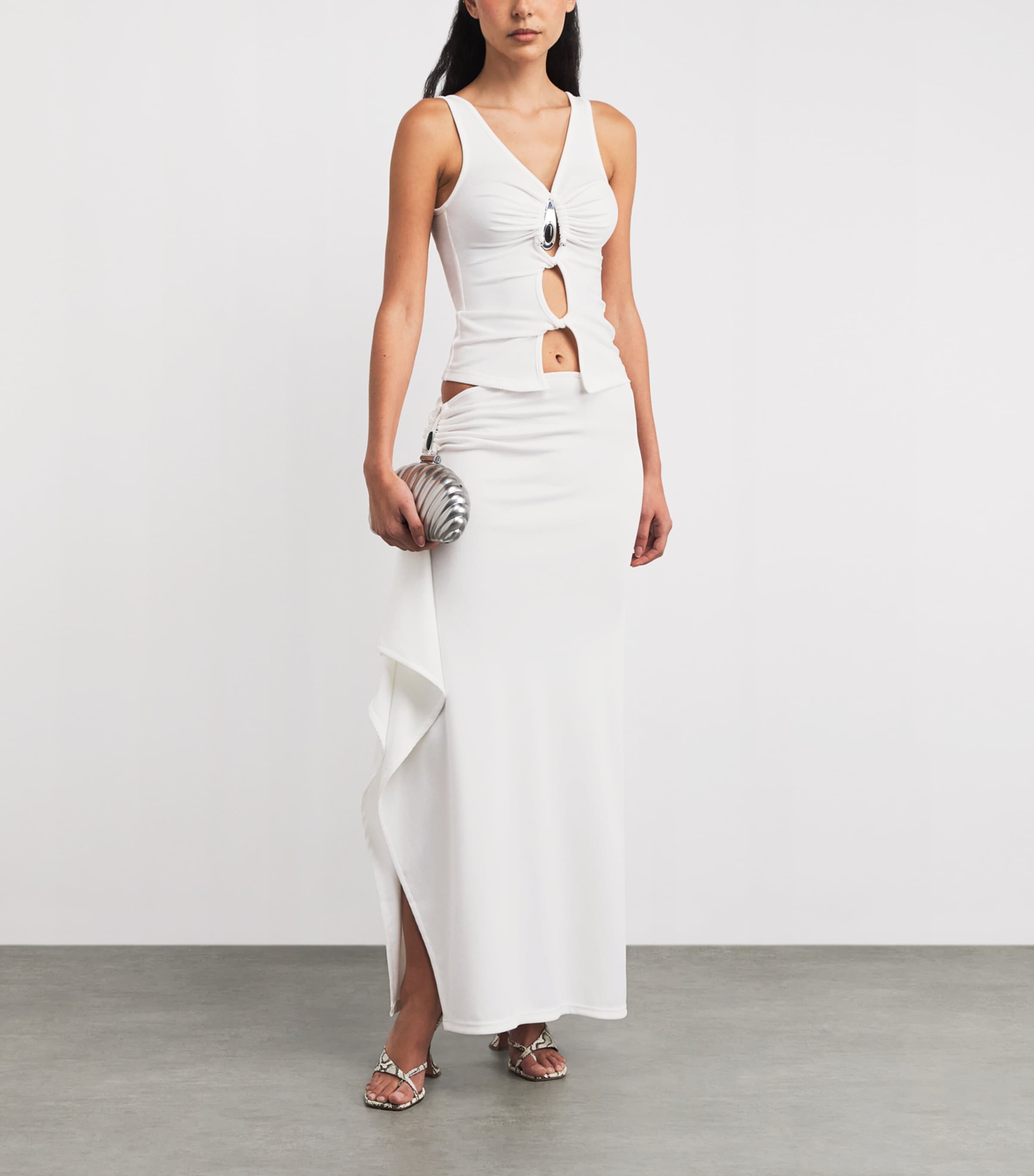 Ribbed Crystal Maxi Skirt WHITE Image 2