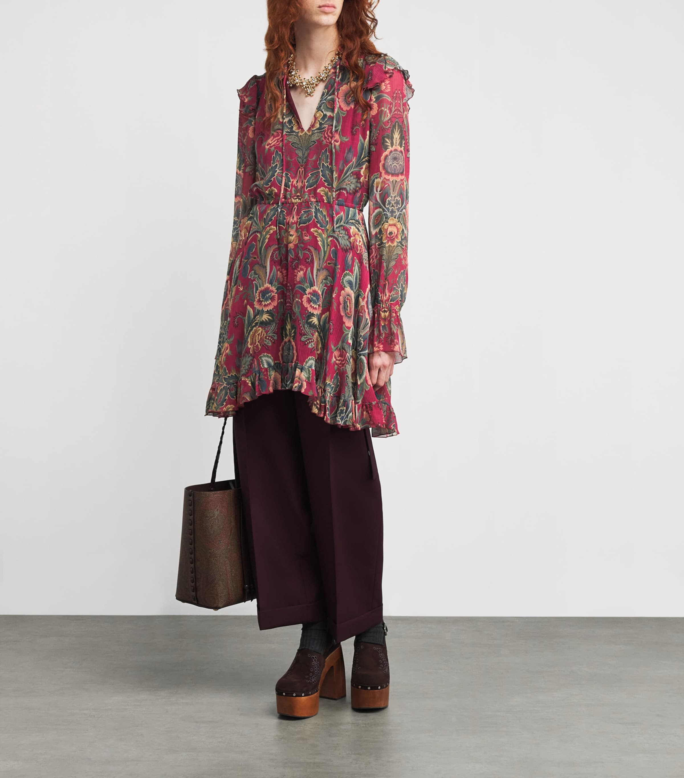 Etro Womens Ruffle Floral Mini Dress Image 2