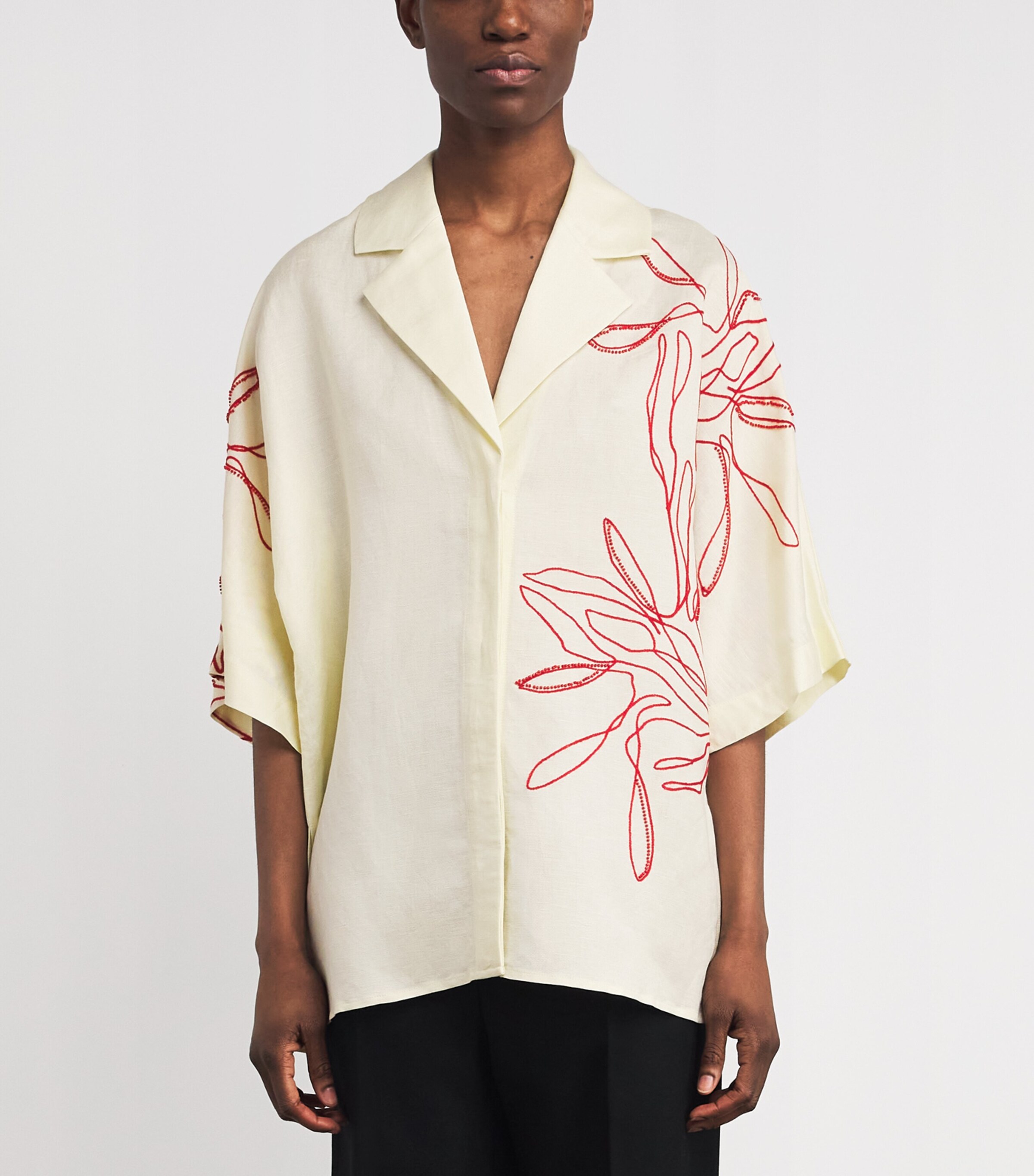 CAMILLA AND MARC Womens Linen-Blend Embroidered Eviva Shirt Lemon Image 4
