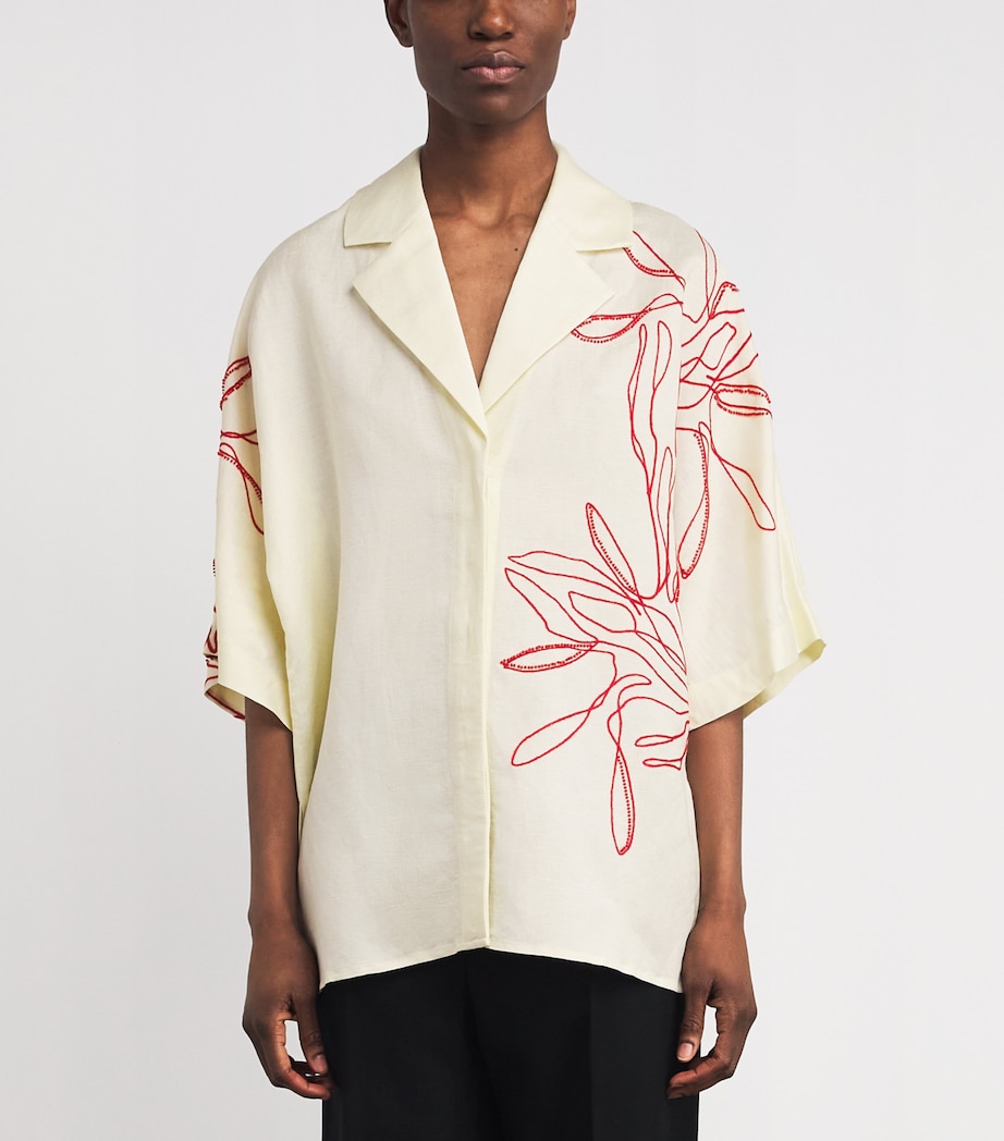 CAMILLA AND MARC Womens Linen-Blend Embroidered Eviva Shirt Lemon Image 4