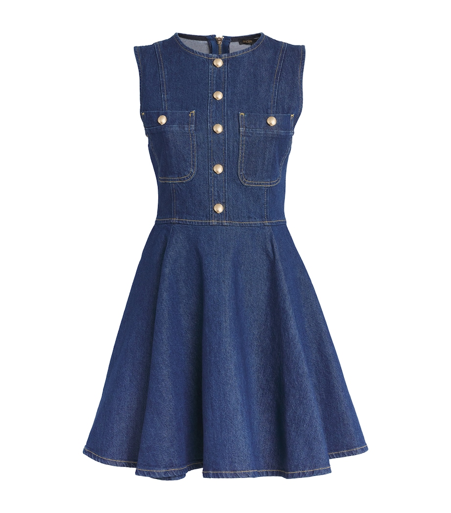Maje Womens Denim Flared Mini Dress Navy Image 1