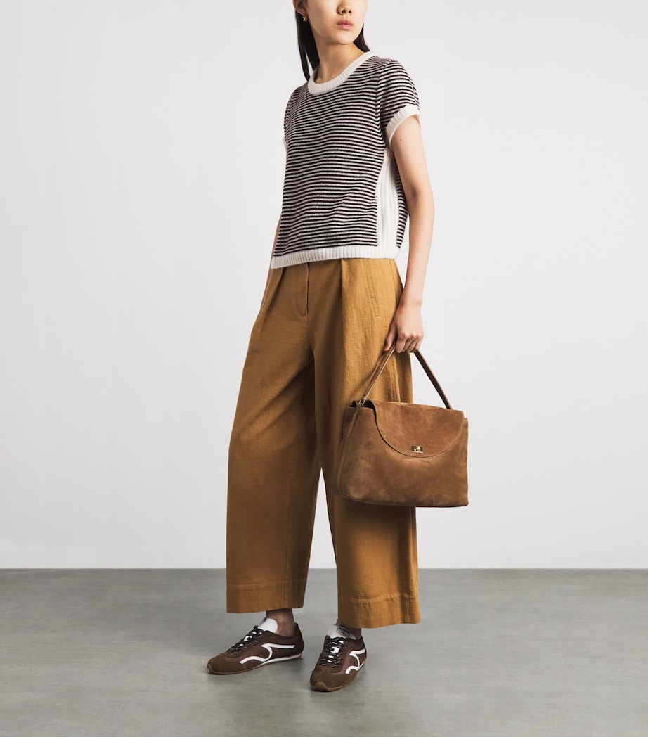 ME+EM Womens Merino Wool-Blend Stripe T-Shirt Cream/cocoa Brown Image 2