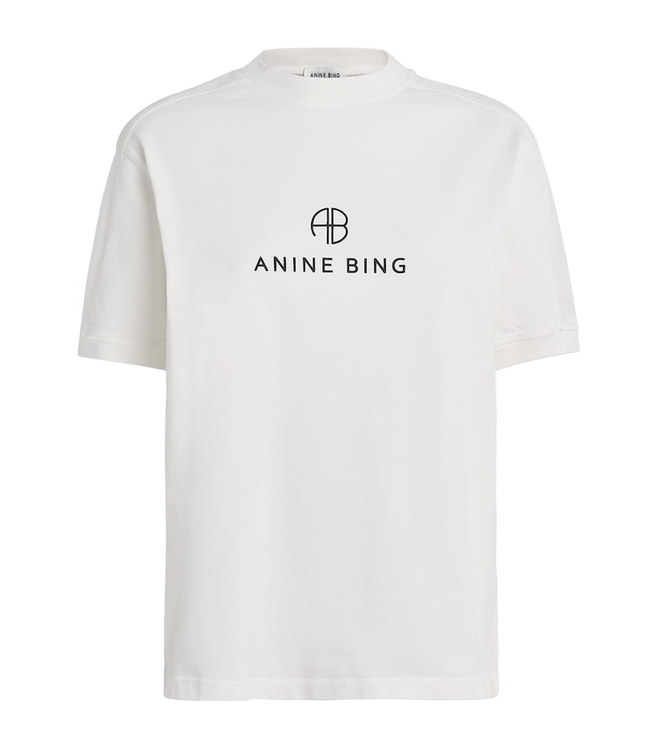 ANINE BING Cotton Monogram T-Shirt Ivory