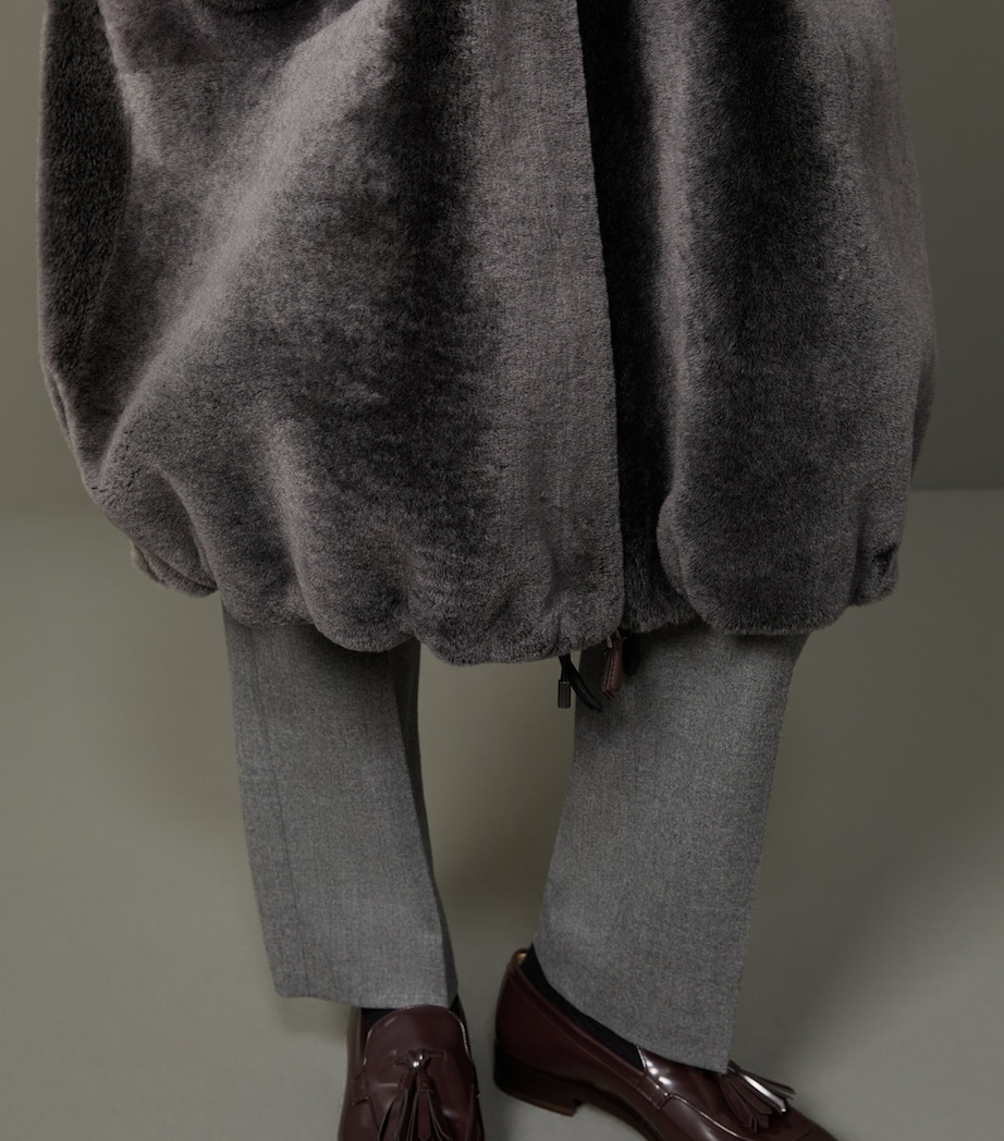 Max Mara Womens Shearling Reversible Coat Medium Grey Image 7