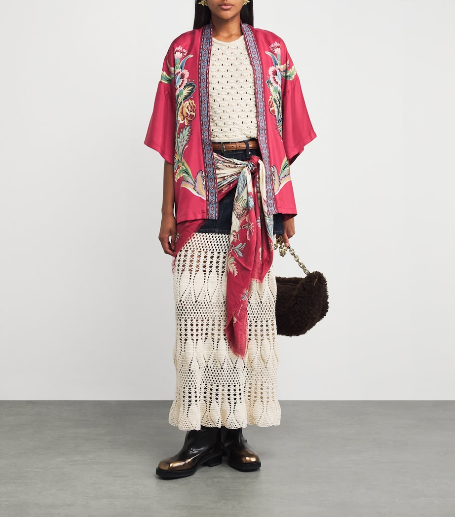 Silk Floral Print Short Robe X0865 Image 2